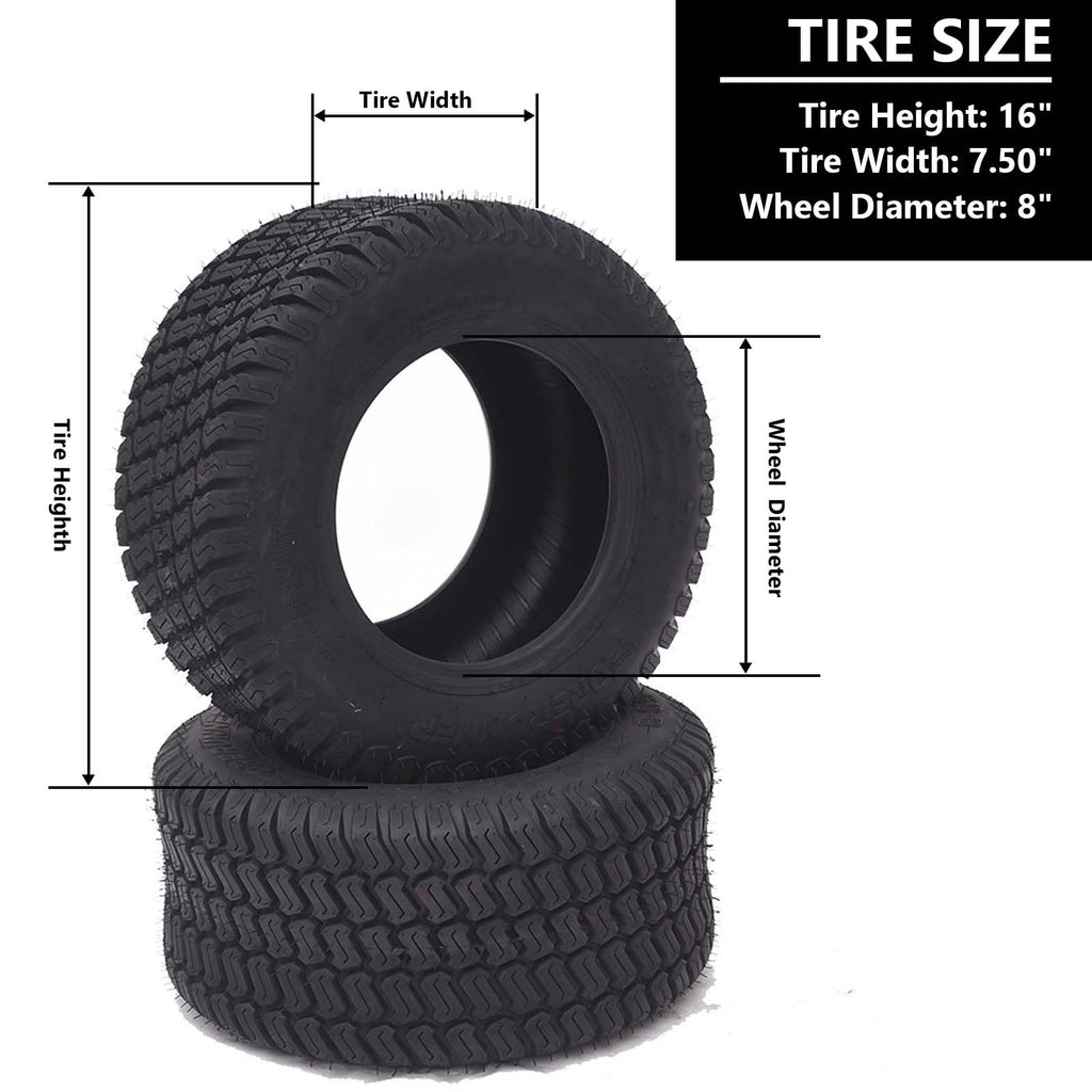Garvee Lawn Mower Tire 16x7.50-8 Non-Directional Tubeless Four-Ply Turf & Garden Tire Smooth Ride Black
