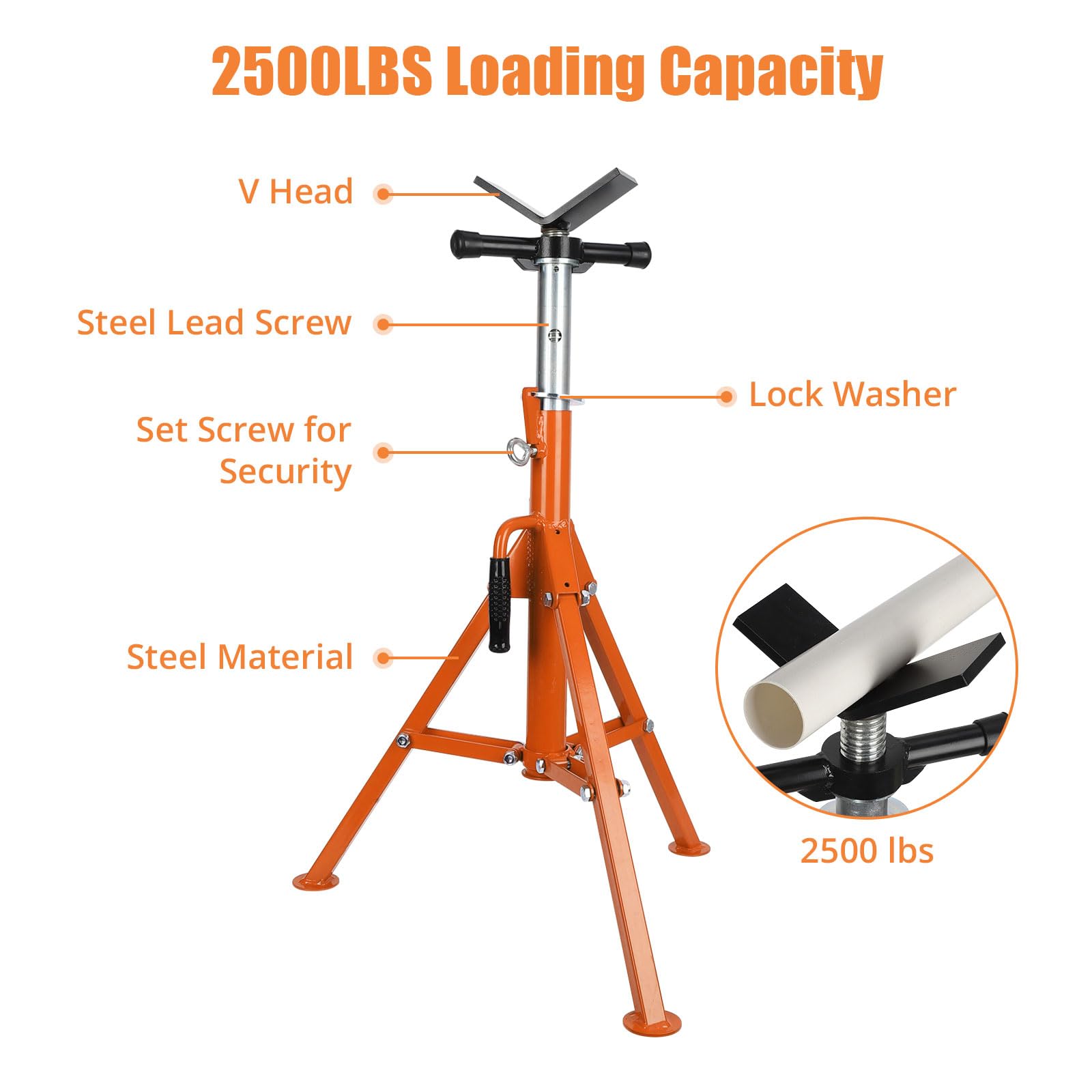 Garvee Heavy-Duty Pipe Jack Stand, 28 -52 Inch Adjustable Folding Pipe Stand, Ideal for Welding, Automotive, and Construction Projects - 2500 Lbs (Orange))