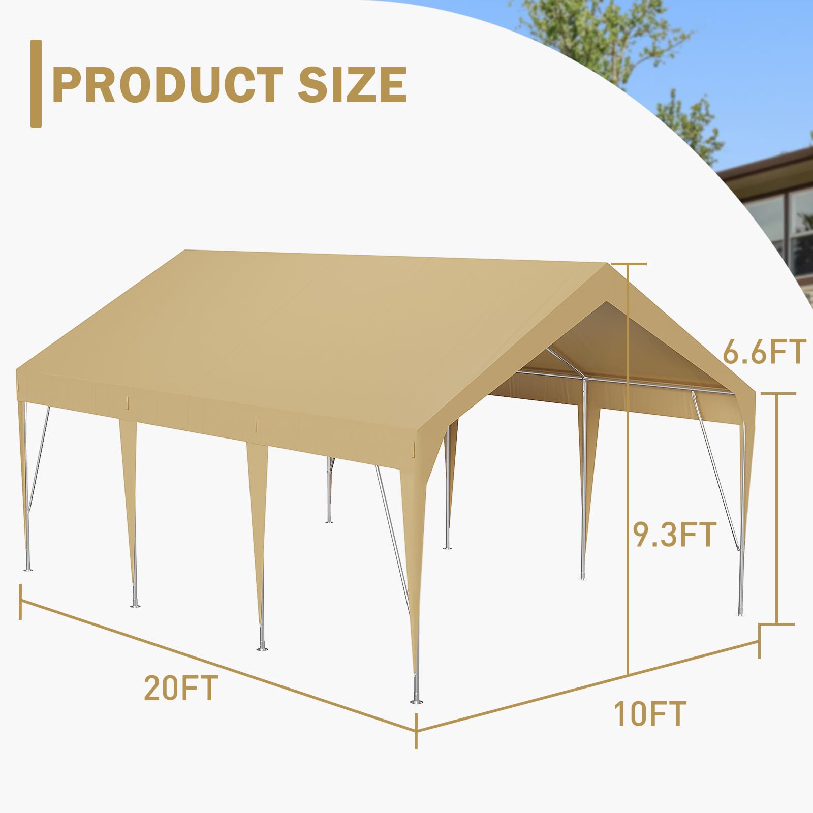 Garvee 10' X 20' Heavy Duty Carport, Portable Garage, Waterproof UV Protected Car Canopy for Cars, Boats, and Storage, Yellow