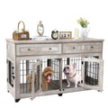Garvee Dog Crate Furniture with Drawer, 5 Doors Wooden Dog Kennel End Table with Large Capacity Drawers,Dog House with Openable Divider for Small/Medium/Large Dog,Dog Cage,Side End Table Grey