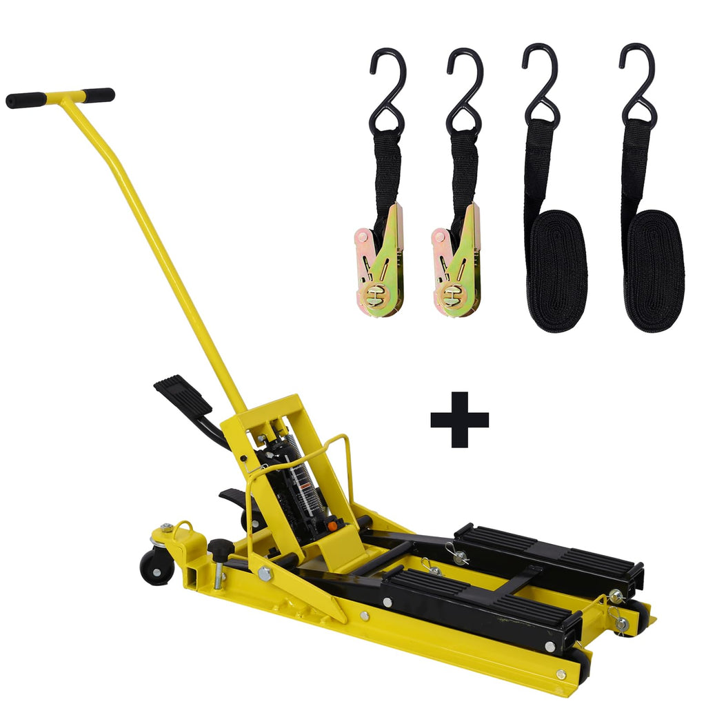 Garvee Hydraulic Motorcycle Jack Lift 1500 LBS Capacity Portable Yellow Motorcycle Dolly with Straps for Bike ATV Dirt Bikes