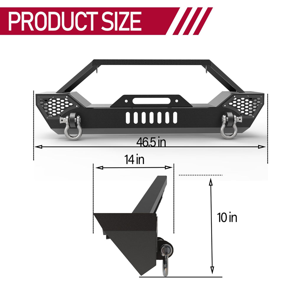 Garvee Front Bumper Compatible with 2018-2024 Jeep Wrangler JL/ 2020-2024 Jeep Gladiator, Off Road Rock Crawler Textured Black Bumper with Winch Plate & 2 × D-Rings & Fog Holes