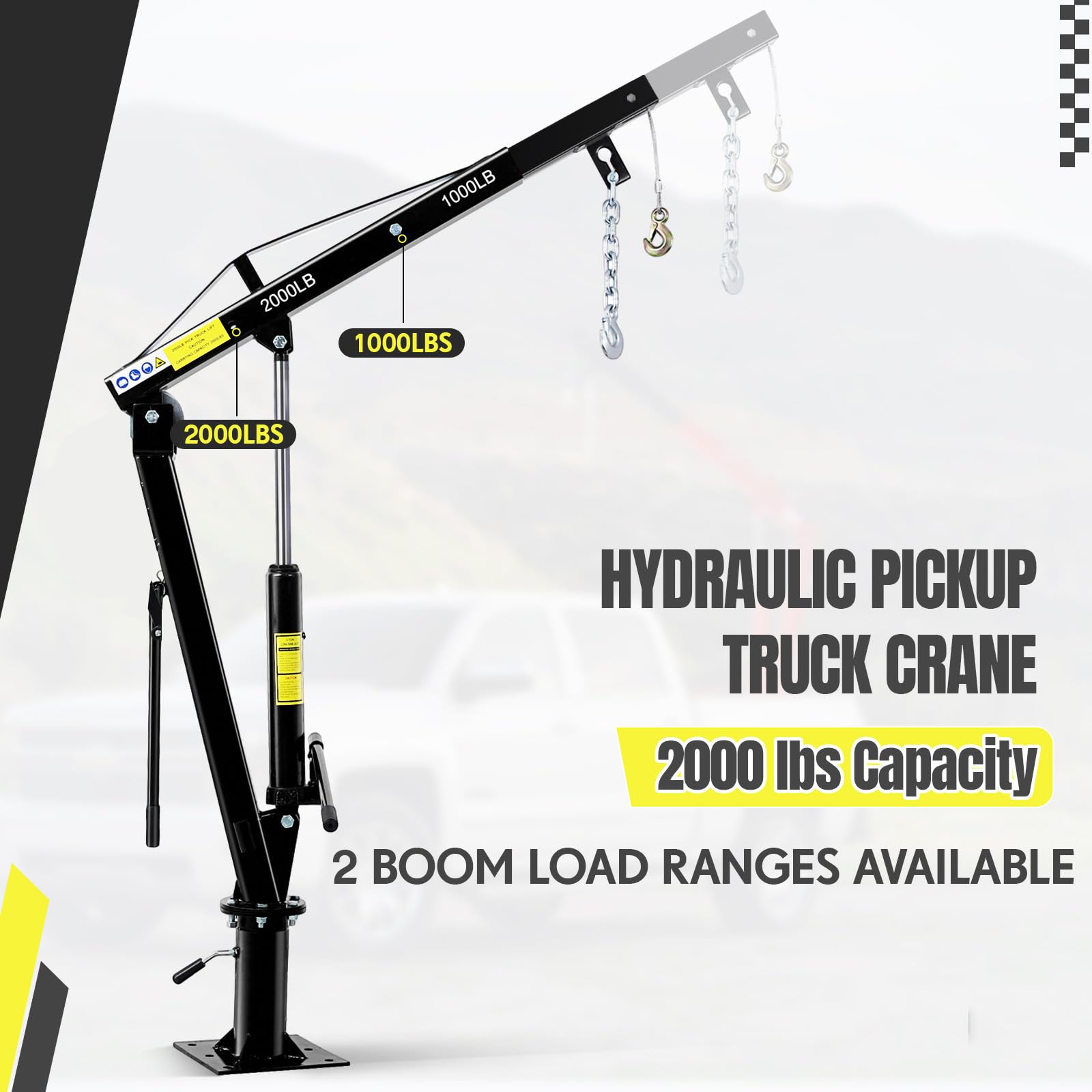 Garvee Hydraulic Pickup Truck Crane - 2000 lbs Capacity Folding Truck-Mounted Bed Crane, Steel Jib Crane Hoist with 360° Swivel for Lifting Goods in Construction and Factories