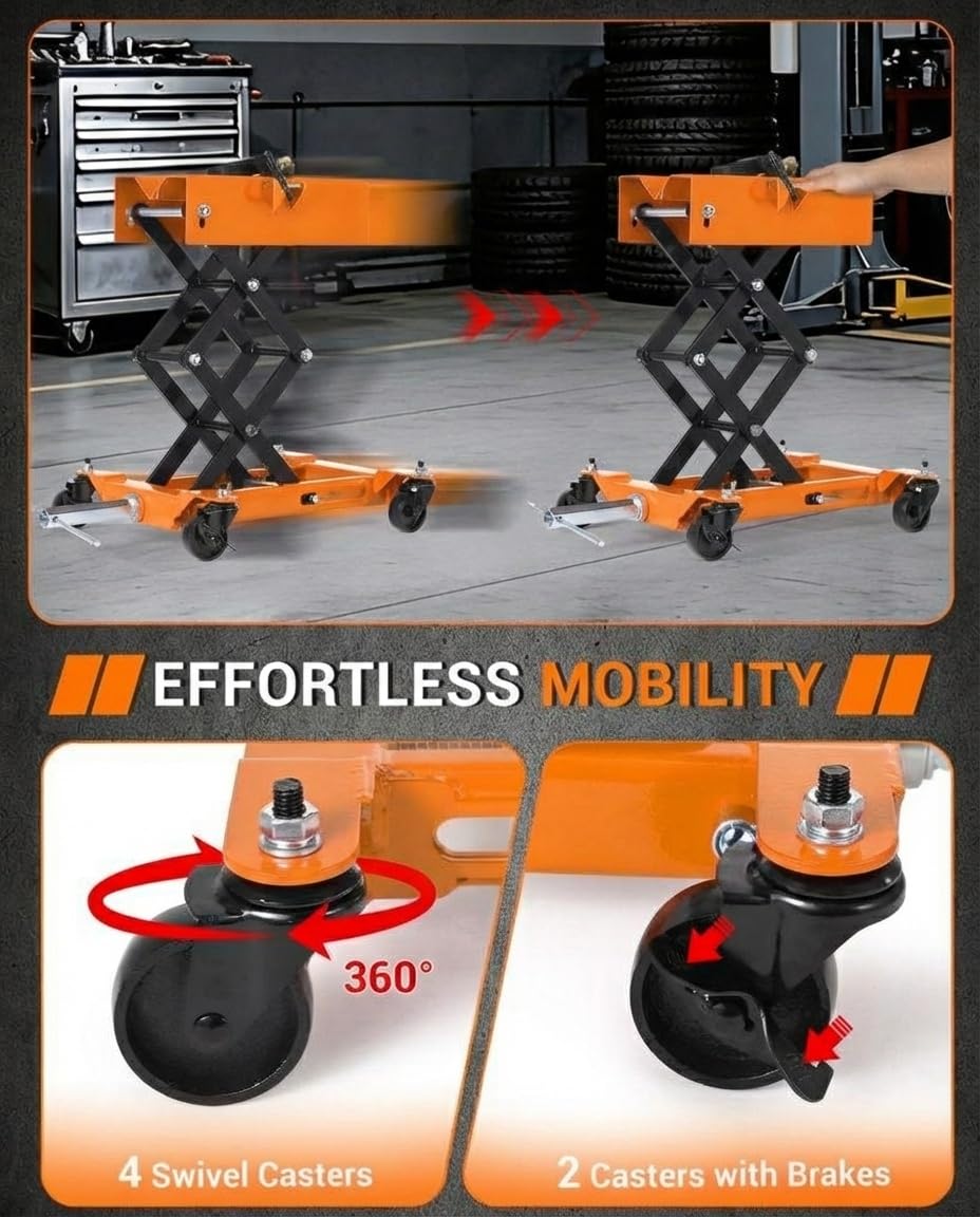 Garvee 450 LBS Auto Repair Lifting Jack, Heavy-Duty Transmission Jack for Vehicle Maintenance, Adjustable 22.83in Height, Orange