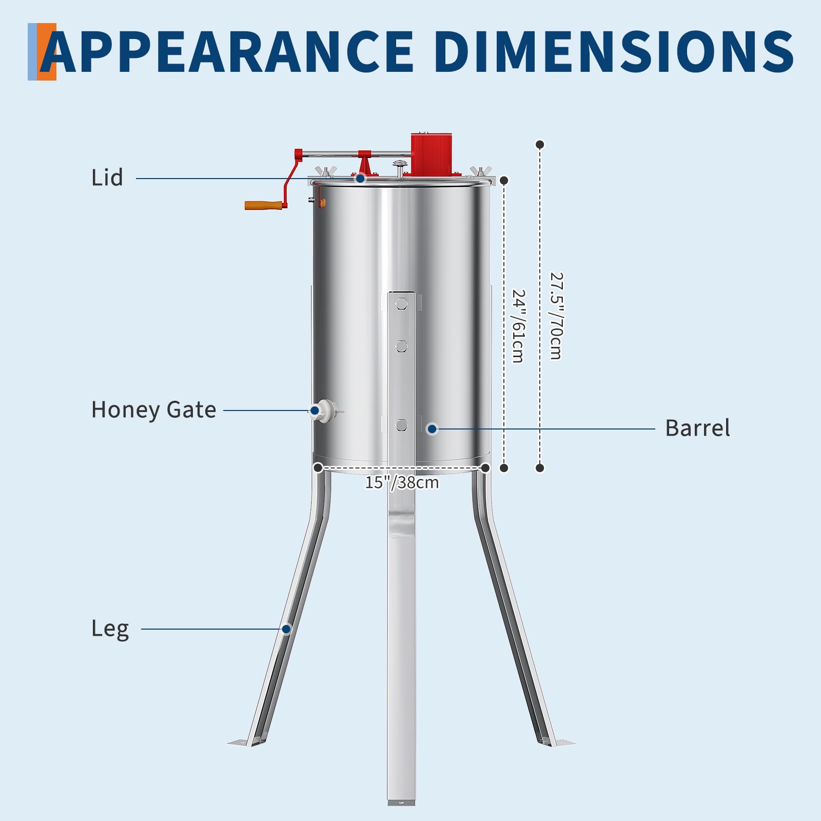 Garvee  2/4 Frame Manual Honey Extractor with Side Handles, Food-Grade Stainless Steel Beekeeping Extractor with Adjustable Stand