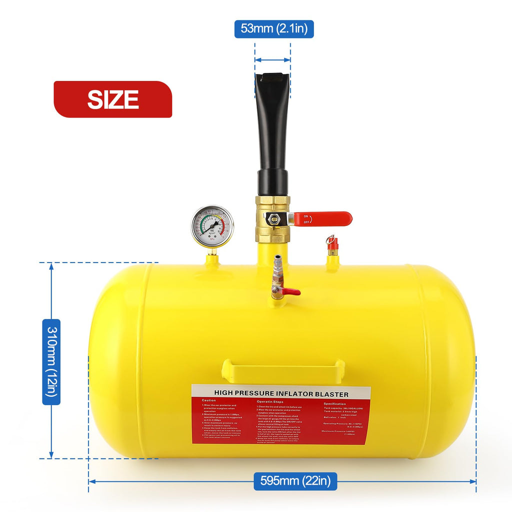 Garvee 10 Gallon Air Tire Bead Seater, Air Tire Seating Blaster Inflator, 85-116PSI Air Tire Bead Blaster with Pressure Gauge & Handle for Car Truck ATV(Yellow)