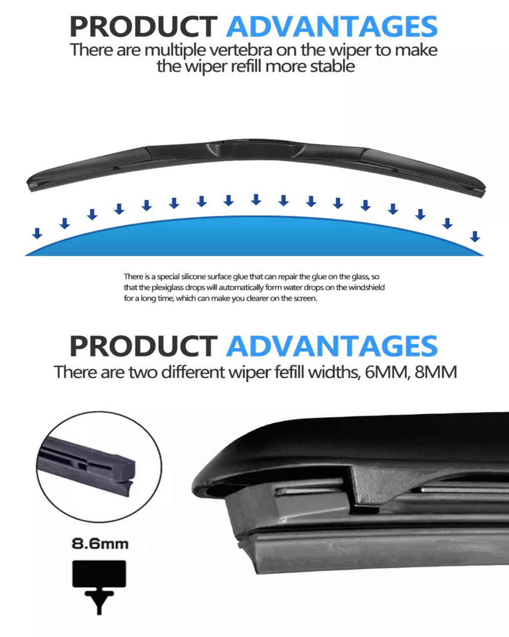 Garvee 24" + 18" Wiper Blades,Premium All-Seasons Durable Stable And Quiet OEM Quality J&U hook Front Windshield Wipers (2 Pack)