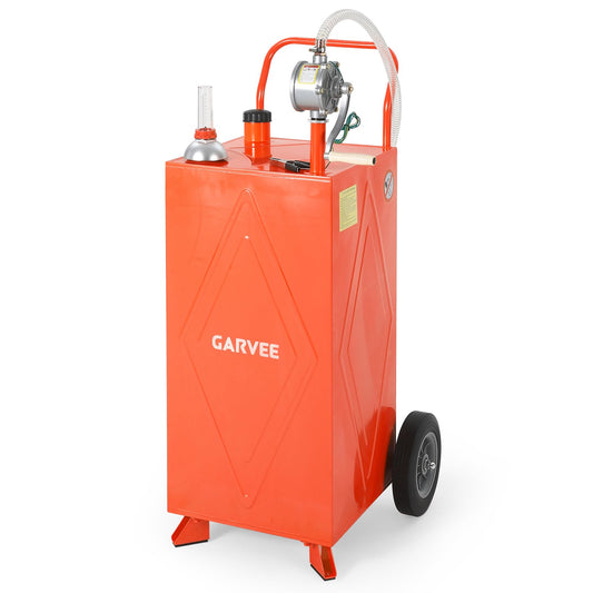 Garvee 30 Gallon Fuel Gas Caddy Storage Tank with Wheels, Reversible Manual Hand Pump, Anti-Static Clamp for ATV, Car, Mower, Tractor, Boat - Portable Gasoline/Diesel Transfer