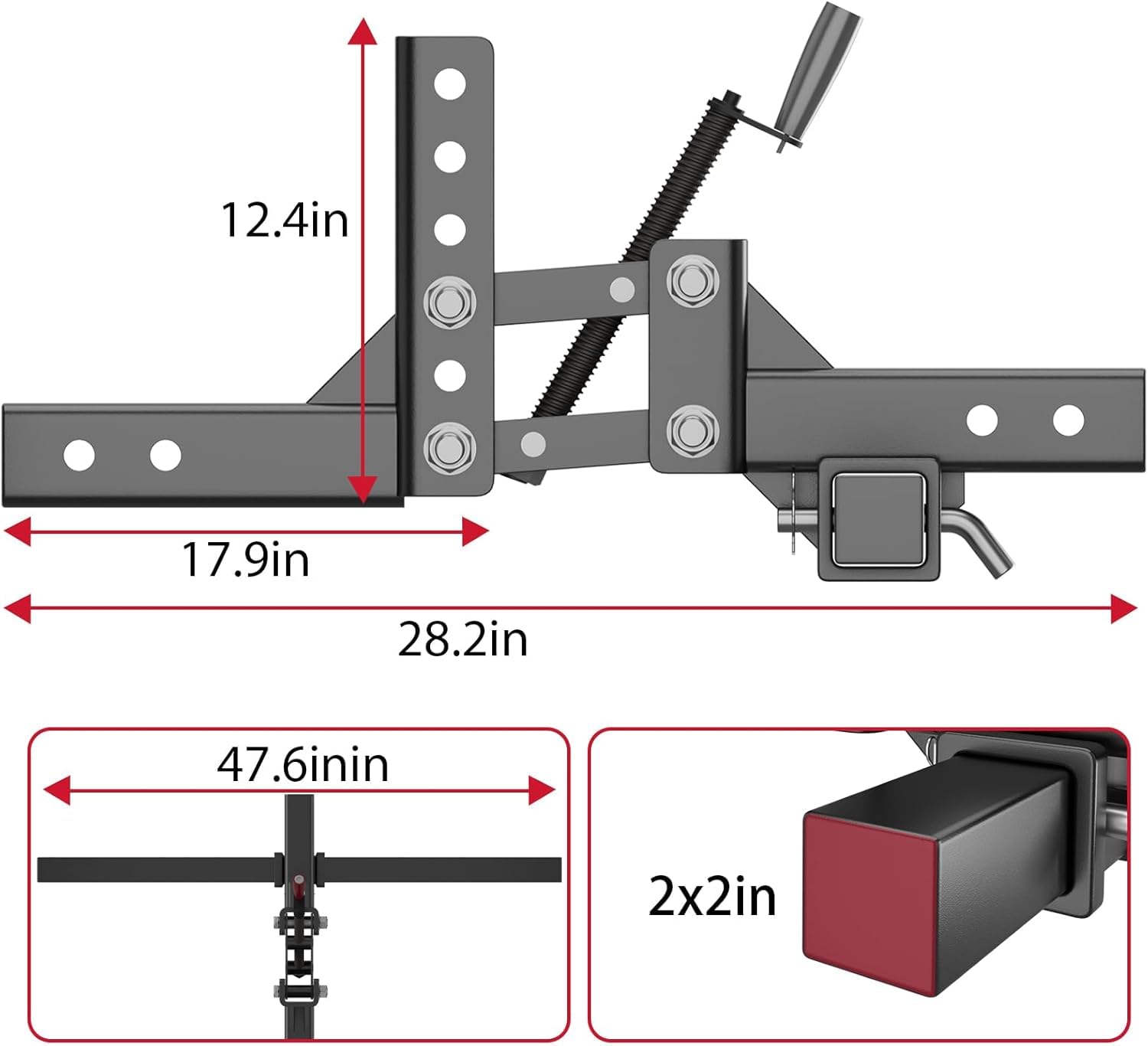 Garvee Manual Implement Lift Heavy-Duty Steel 1-Point 2-Inch Receiver Adjustable Height ATV UTV Tractor 50 Inches Black