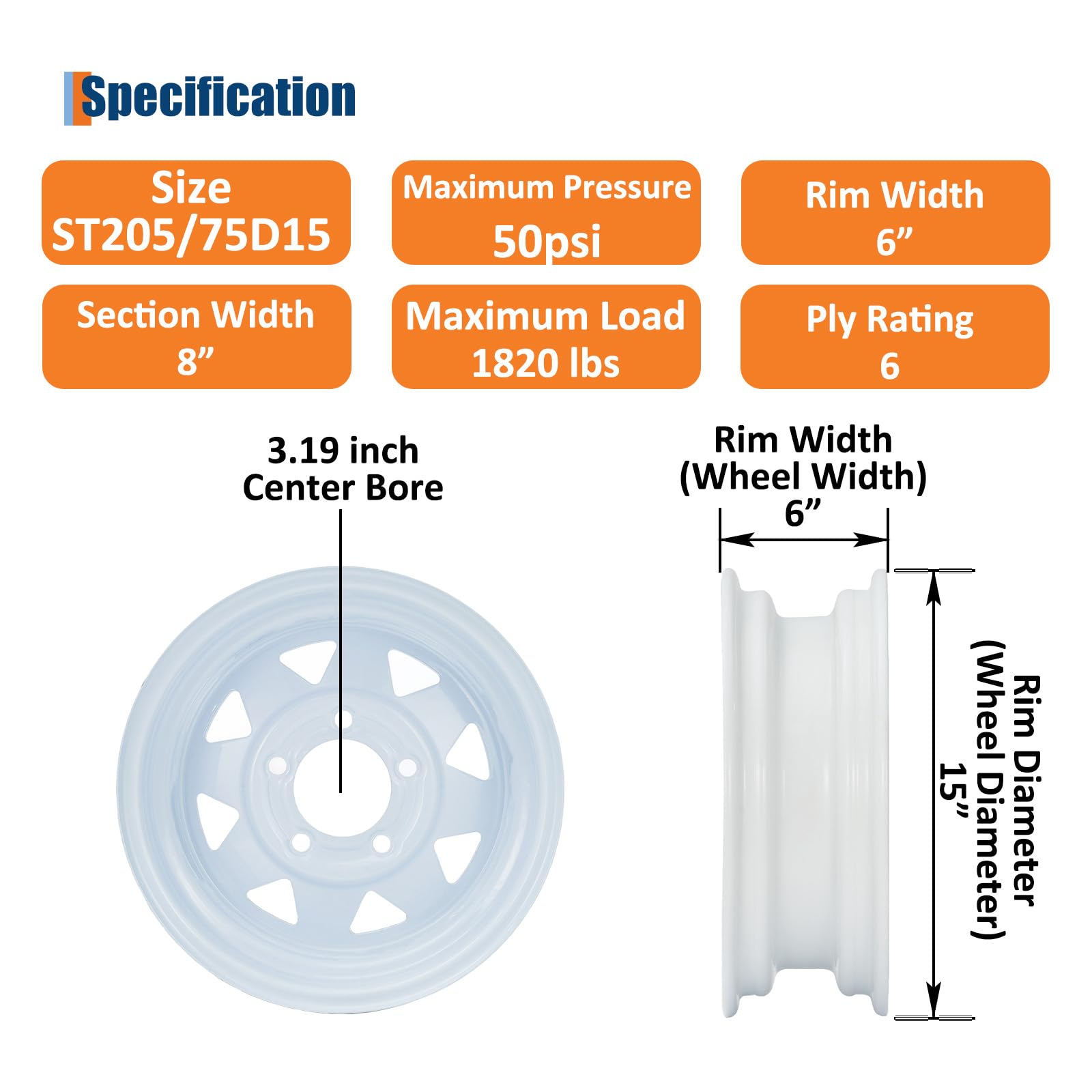 Garvee ST205/75D15 Trailer Tire and Wheel Assembly, Heavy-Duty Load Range C 6PR, 15 Inch White Modular Wheel for Utility Boat Camper Trailers, Set of 2
