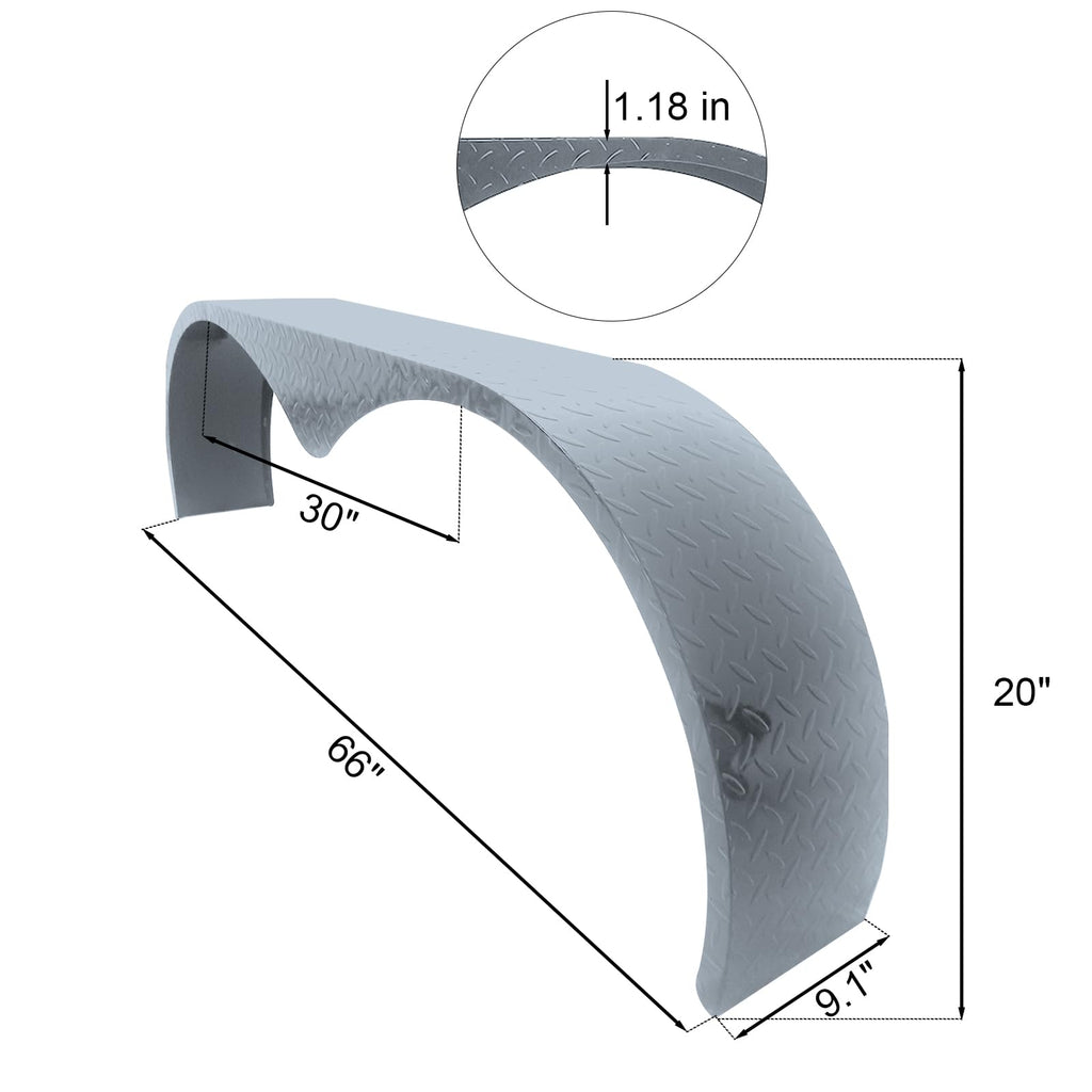 Garvee 2Pcs Trailer Fenders, 66" x 9.1" x 20" Tandem Round Trailer Fenders, Heavy Duty Steel Double Axle Trailer Fenders Compatible with 13-15 Inch Wheels, Grey