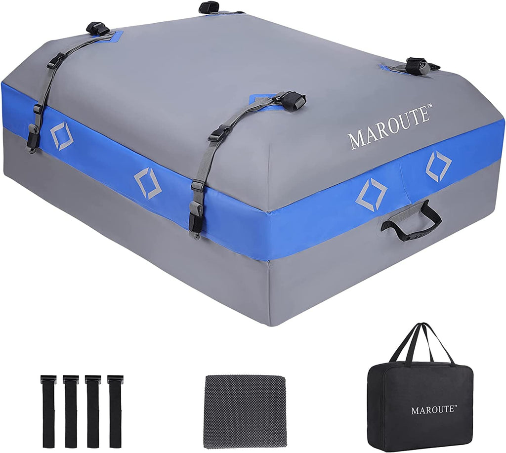 Garvee Rooftop Cargo Carrier Bag, 21 Cubic Feet Heavy Duty Waterproof Car Roof Bag, Fits All Cars with/without Rack, 8 Door Hooks, Storage Bag, Blue & Gray