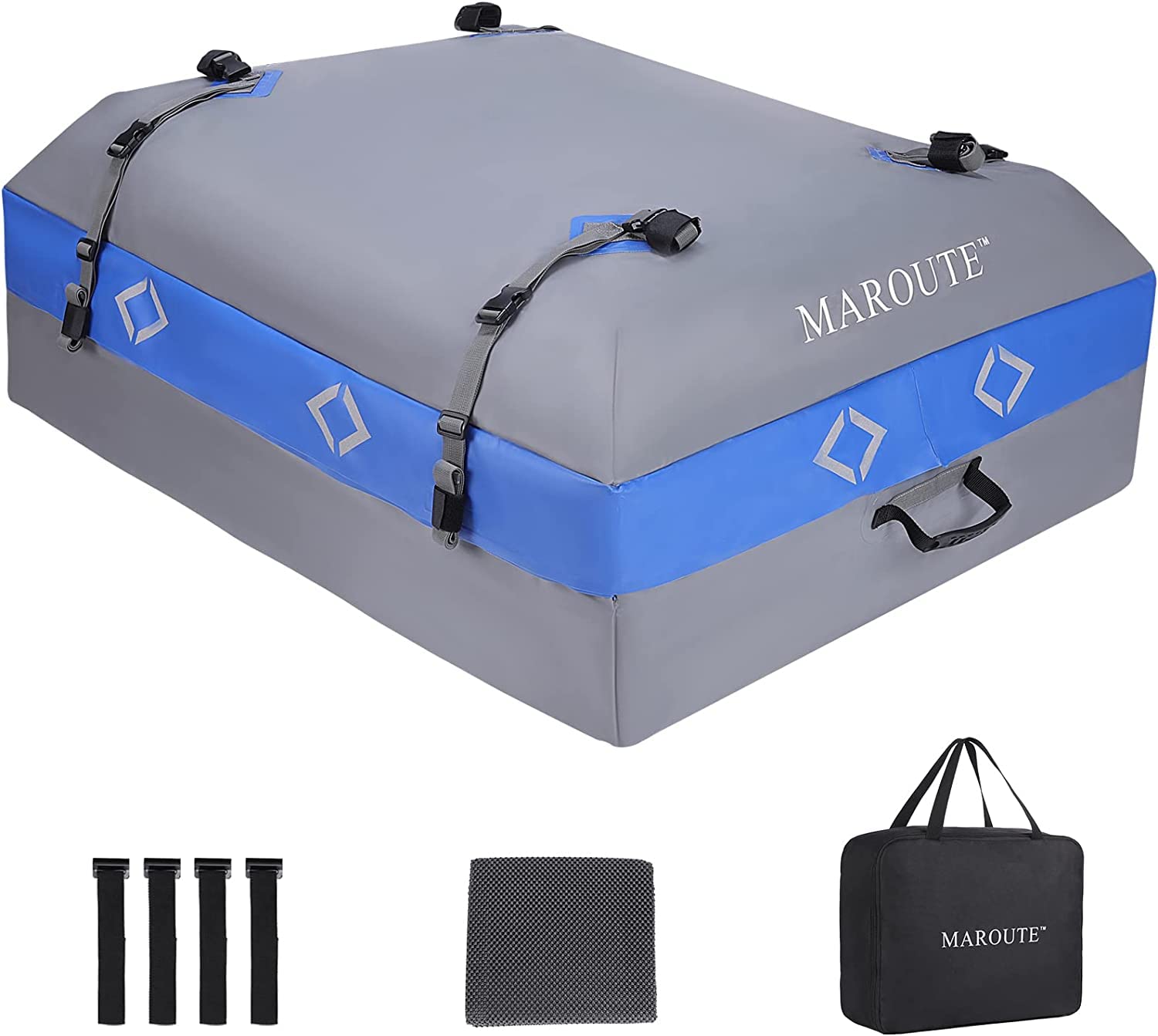 Garvee Rooftop Cargo Carrier Bag, 21 Cubic Feet Heavy Duty Waterproof Car Roof Bag, Fits All Cars with/without Rack, 8 Door Hooks, Storage Bag, Blue & Gray