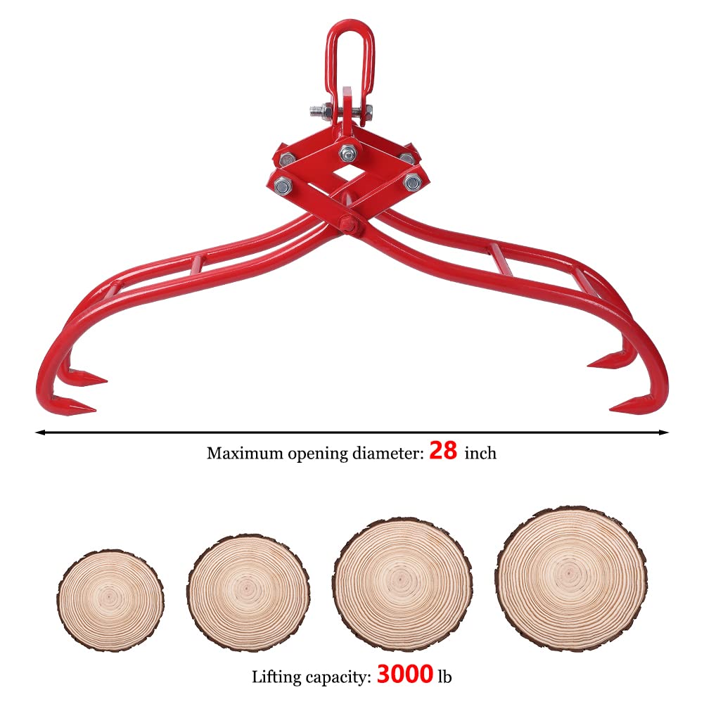 Garvee 28" Log Lifting Tongs With 1 Pair Gloves Heavy Duty 4 Claws Felled Timber Claw Hook Logging Grabber
