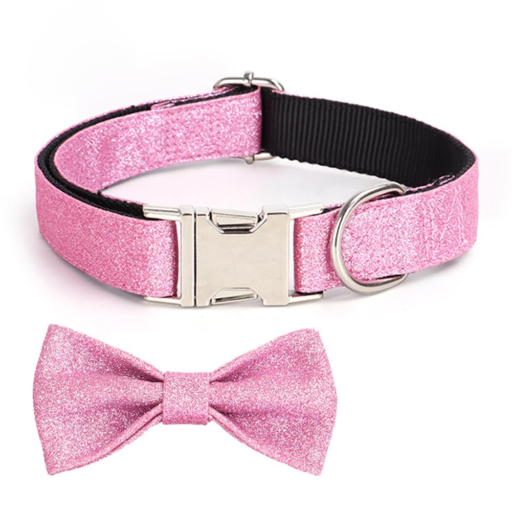 Garvee Bling Dog Bow Tie Collar Cute Nylon Dog Collar with Bow Tie Safety Metal Buckle for Daily Walking Holiday Party Champagne XS Size: 1.5x30cm