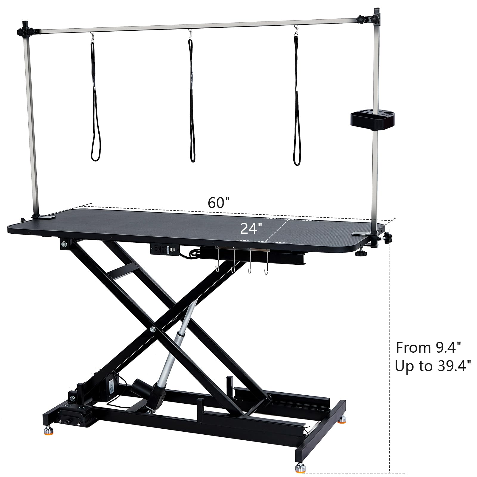 Garvee 60" Hydraulic Dog Grooming Table for Pet, Heavy Duty Hydraulic Professional Pet Grooming Table with Adjustable Overhead Arm & Noose, Storage Box, Remote Control, Max Load 350lbs