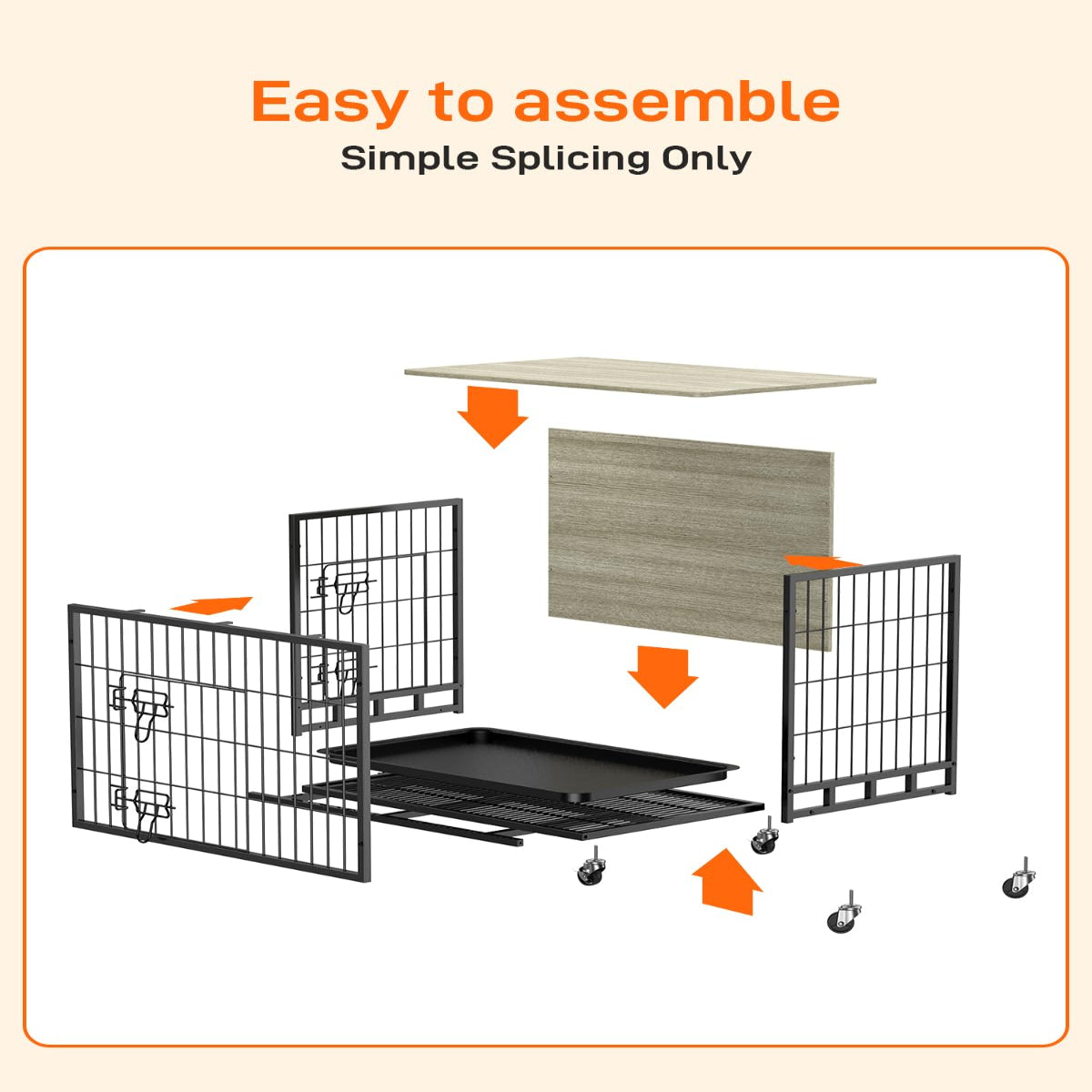 Garvee 27.2" Dog Crate Furniture with Cushion, Dog Kennel Indoor with Wheels, Dog Crate End Table with Tray with Double Doors for Small Dog, Grey