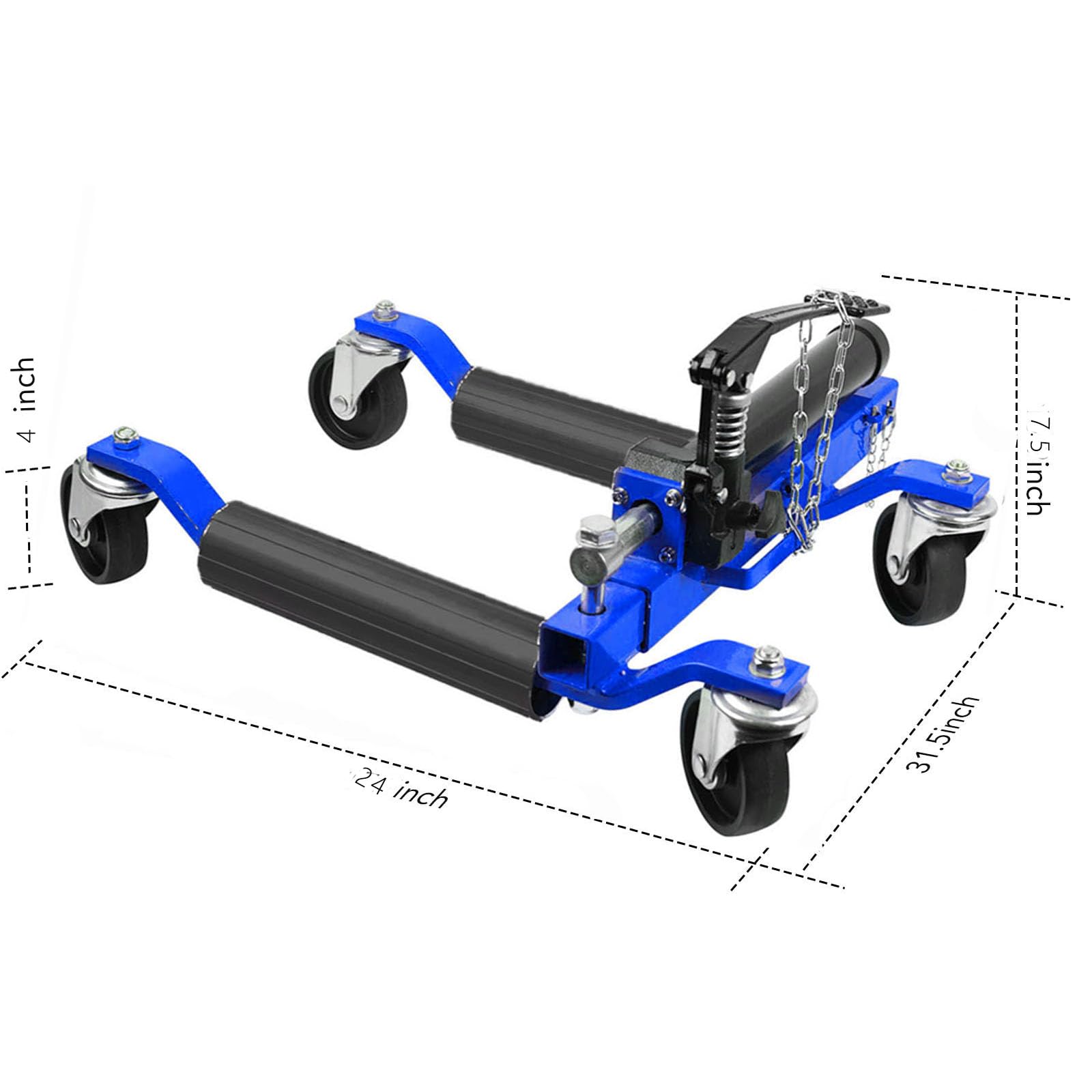 Garvee 4Pcs Car Wheel Dolly With Hydraulic Tire Jack For Vehicle Positioning, 1500LBS Capacity, Blue, Fits Up To 12 Inch Wheels