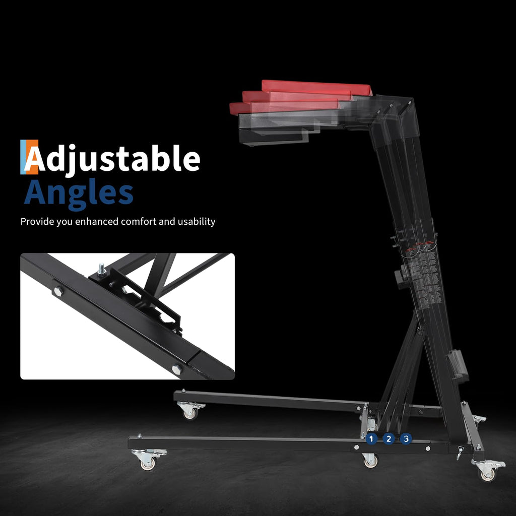 Garvee Heavy-Duty Foldable Automotive Engine Creeper, Adjustable Height 45" to 66", 400 lbs Capacity, with 6 Wheels, Storage Tray, and Padded Deck for Auto Repair & Trucks