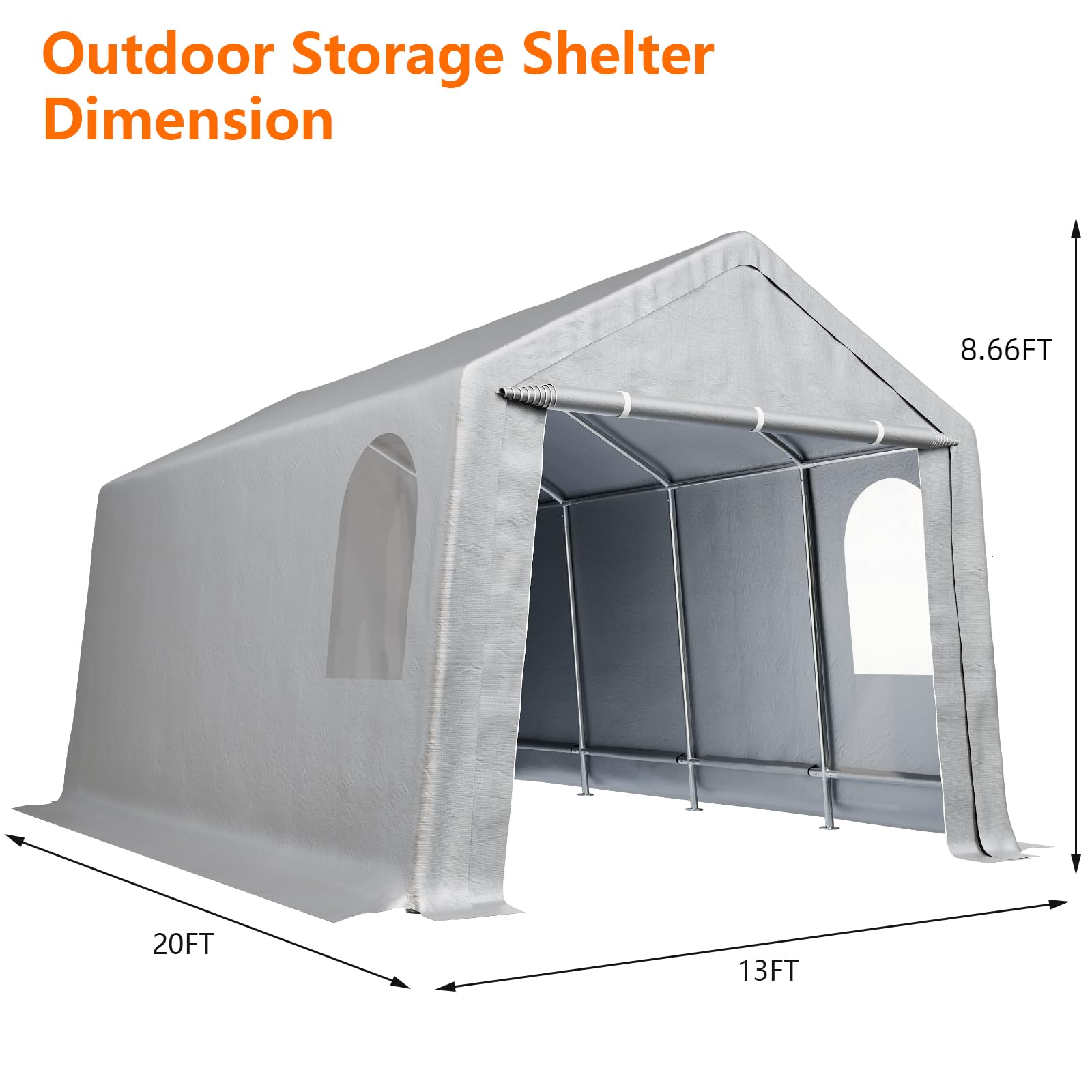 Garvee 13'x20' Heavy Duty Outdoor Storage Shelter - Waterproof Portable Garage for Cars & Boats, Grey