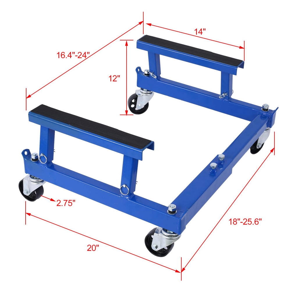 Garvee Motorcycle Engine Cradle Dolly - 1500 lbs Heavy-Duty Design with Rubber Pads, 360-Degree Swivel Wheels, Adjustable Width and Height for Four-Wheelers, Blue