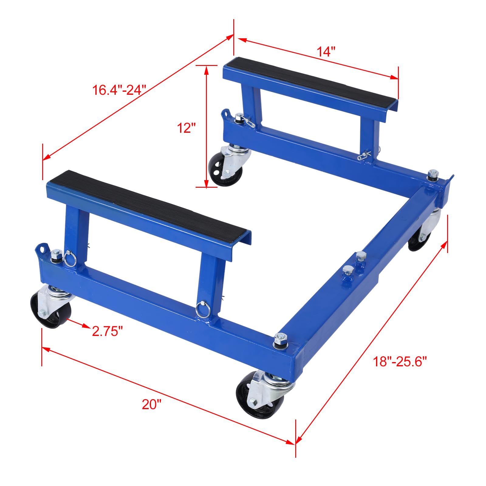 Garvee Motorcycle Engine Cradle Dolly - 1500 lbs Heavy-Duty Design with Rubber Pads, 360-Degree Swivel Wheels, Adjustable Width and Height for Four-Wheelers, Blue