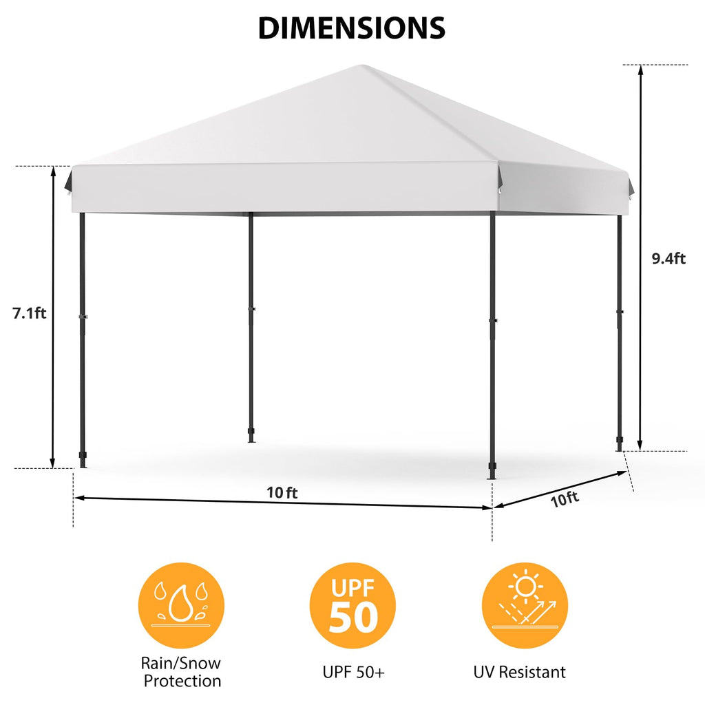 Garvee 10'x10' Pop-Up Canopy Tent - Waterproof Portable Sun Shelter with Roller Bag, Sandbags & Stakes for Picnic, Camping & Outdoor Events, Grey