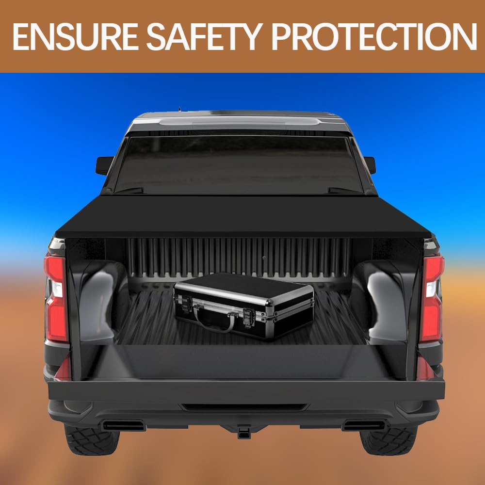 Garvee Soft Roll-Up Soft Tonneau Cover for Compatible with 2019-2024 Chevrolet Silverado/GMC Sierra 1500 6.6 Ft Truck Bed
