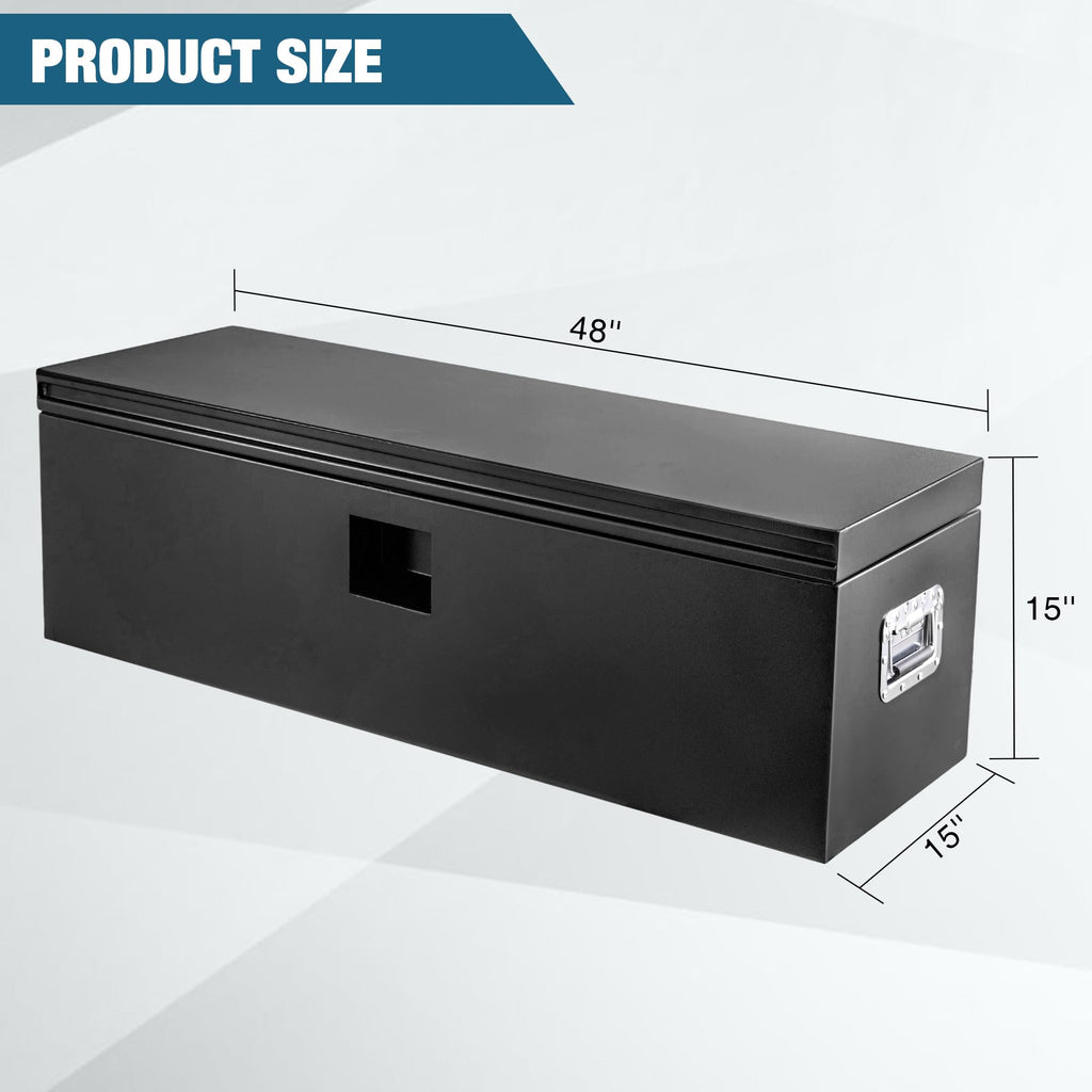 Garvee Black Steel Truck Bed Tool Box, 48"x15"x15", Weatherproof Storage Chest for Pickup, Truck Bed, RV, Trailer, Black Powder Coated