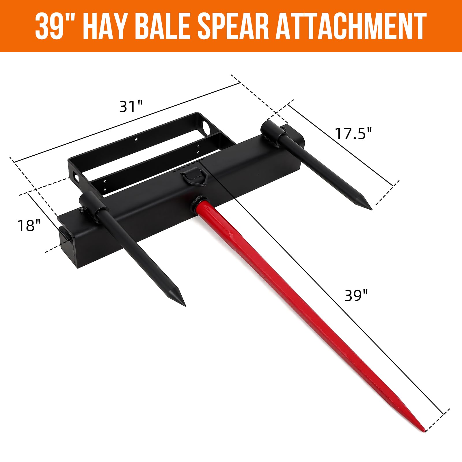 Garvee 39" Hay Spear,Bale Spear 4000lbs Loading Capacity Hay Spear Attachment Skid Steer Loader Tractor Bucket Attachment Quick Attach for Bobcat Tractors