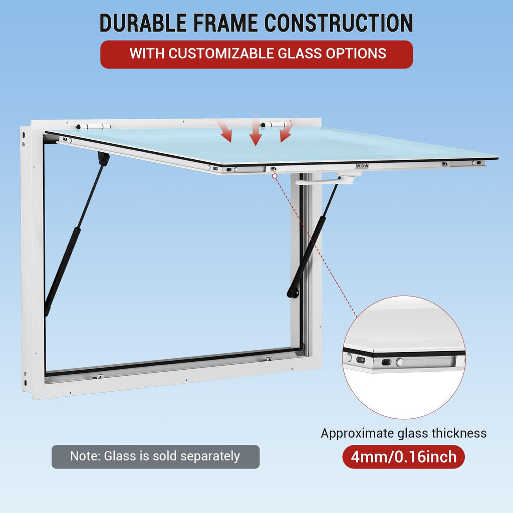 Garvee 36" x 36" Aluminum Alloy Concession Window With Awning Door & Drag Hook For Food Trucks And Trailers, Up To 85° Stand, Durable Powder-Coated Finish