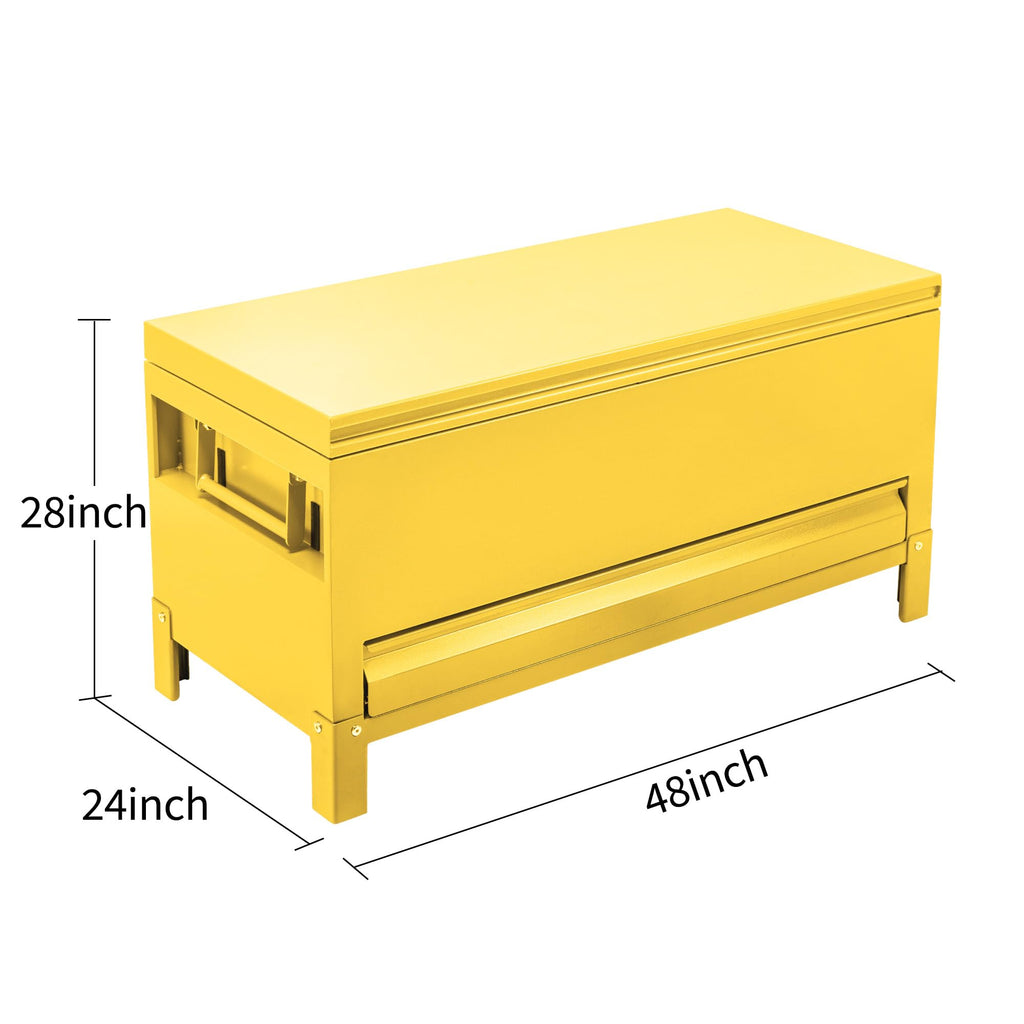 Garvee 48"x20"x20" Industrial Steel Truck Toolbox with Drawer, Lockable, Recessed Handles, Hydraulic Slow-Close Lid, Forklift Ready, Waterproof Heavy Duty Storage for Pickup Beds & Trailers, Yellow