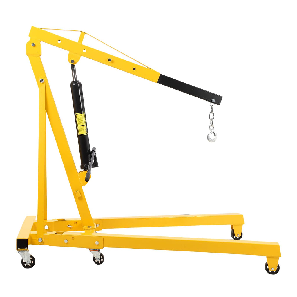 Garvee 4000LB Folding Engine Crane Engine Hoist Cherry Picker 2Ton Ship Crane Heavy Duty Steel Lift Garage Workshop Auto Repair Foldable Stand 6 Caster - Yellow