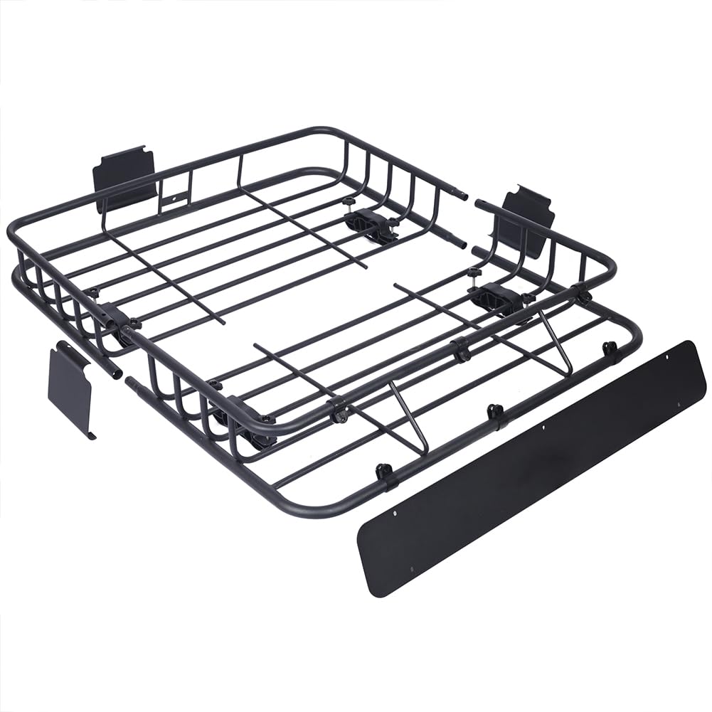 Garvee 38.5 x 43 Inch Universal Roof Rack Cargo Carrier Basket for Camping Traveling, Durable Black Luggage Holder