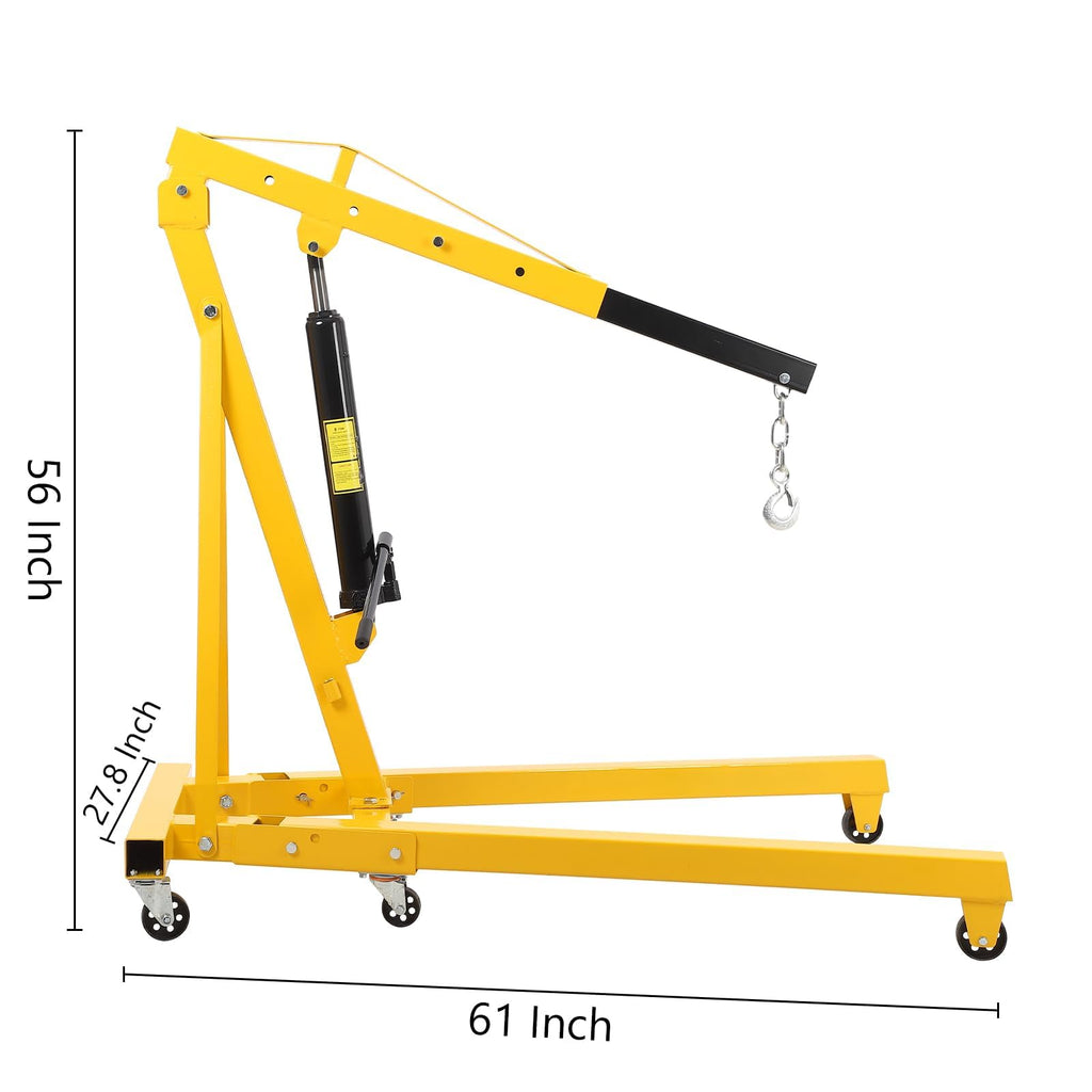 Garvee 2 Ton Engine Hoist Hydraulic Foldable Crane Mobile Cherry Picker for Garage Workshops Auto Repair Yellow