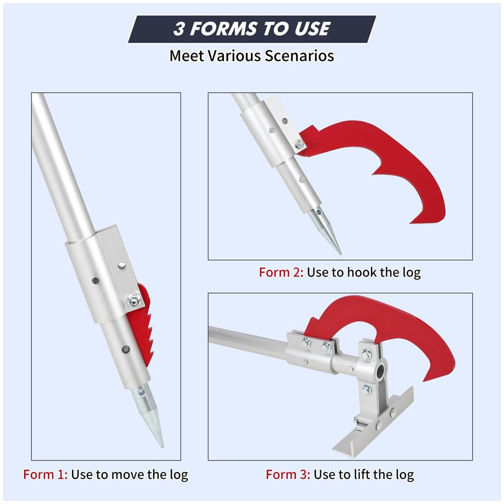 Garvee Timberjack with cant hook handle, aluminum log lifter, grip handle, includes gloves, Ideal for rolling and raising logs