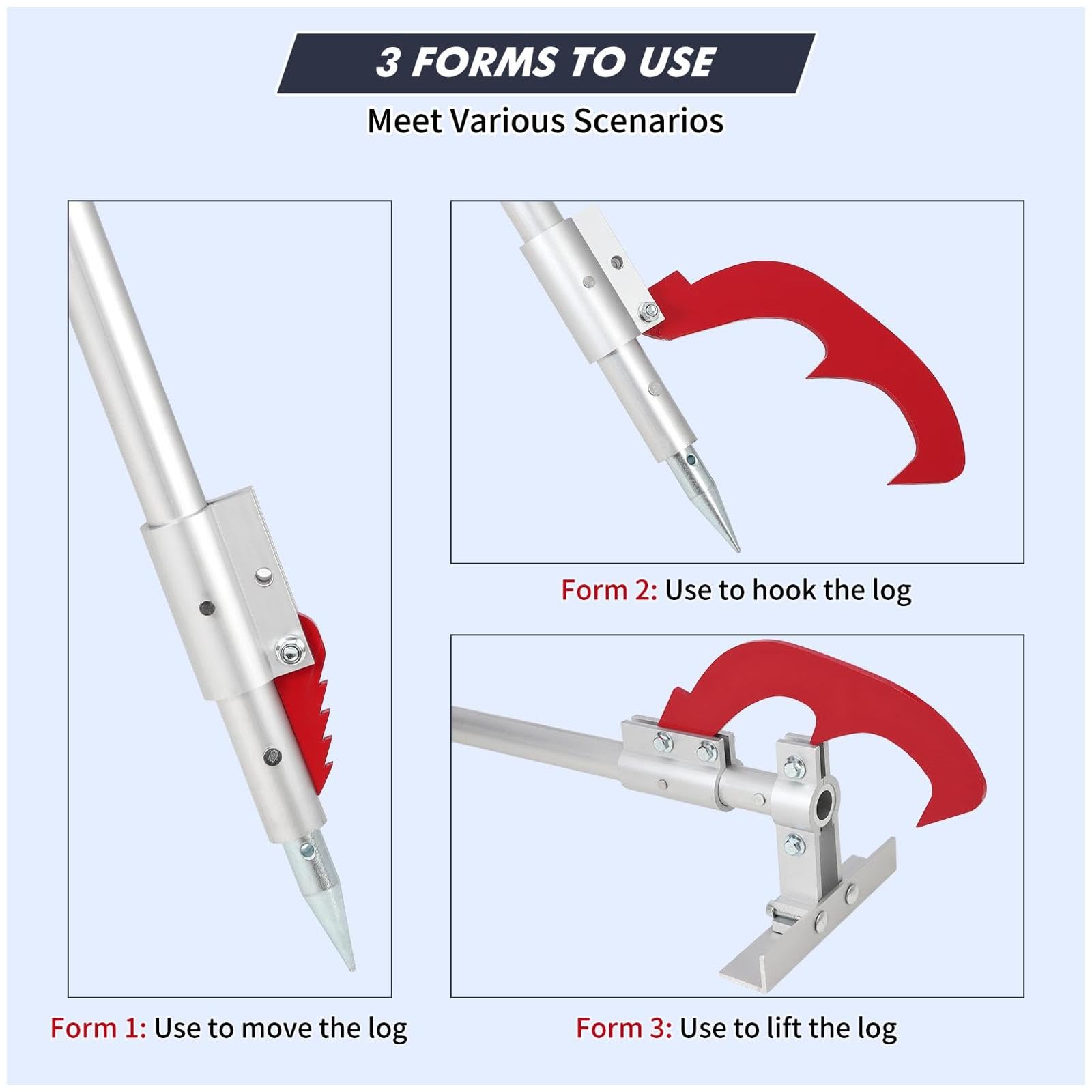 Garvee Timberjack with cant hook handle, aluminum log lifter, grip handle, includes gloves, Ideal for rolling and raising logs