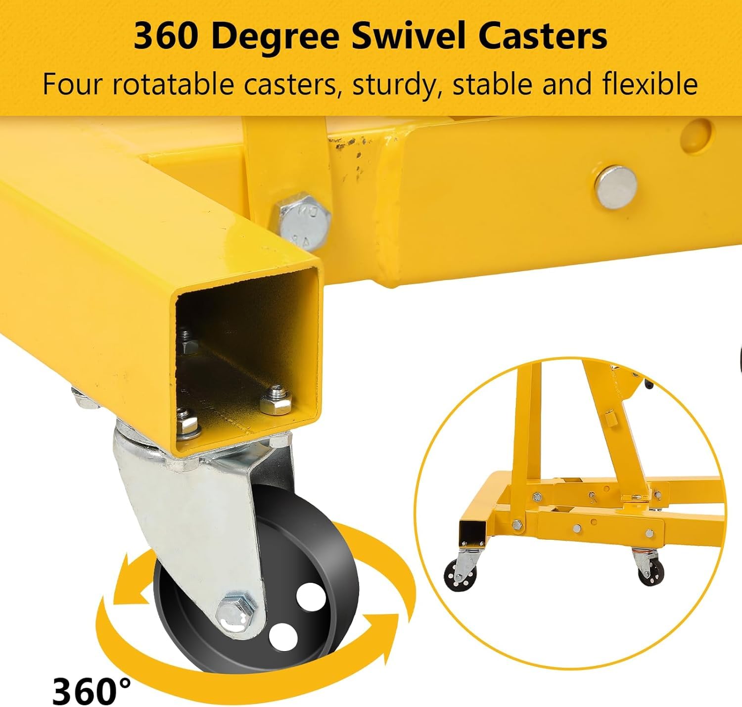 Garvee 2 Ton Engine Hoist Hydraulic Foldable Crane Mobile Cherry Picker for Garage Workshops Auto Repair Yellow