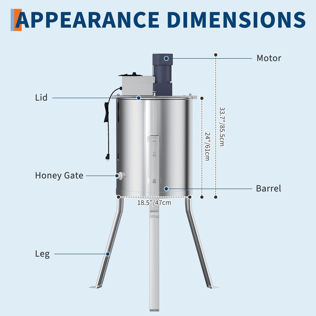 Garvee 4 Frame Electric Honey Extractor – Stainless Steel Beekeeping Equipment with 140W Adjustable Motor, Transparent Lid & Adjustable Height for Efficient Harvesting