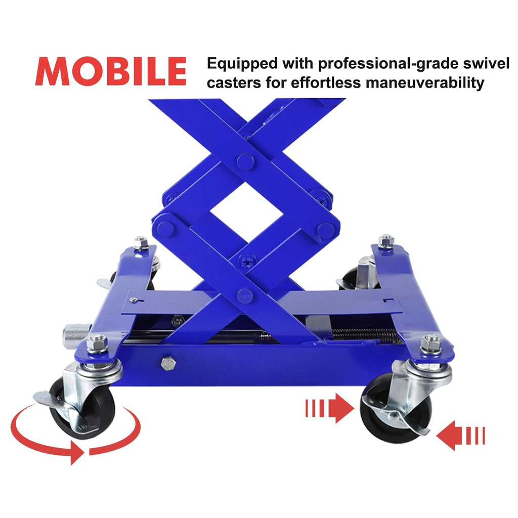 Garvee 450 LBS Capacity Low Profile Transmission Jack with 2M Safety Straps, 7-23 in Lift Range, Heavy Duty Auto Repair Lifting Jack with 4 Wheels for for Smaller Vehicles, Blue