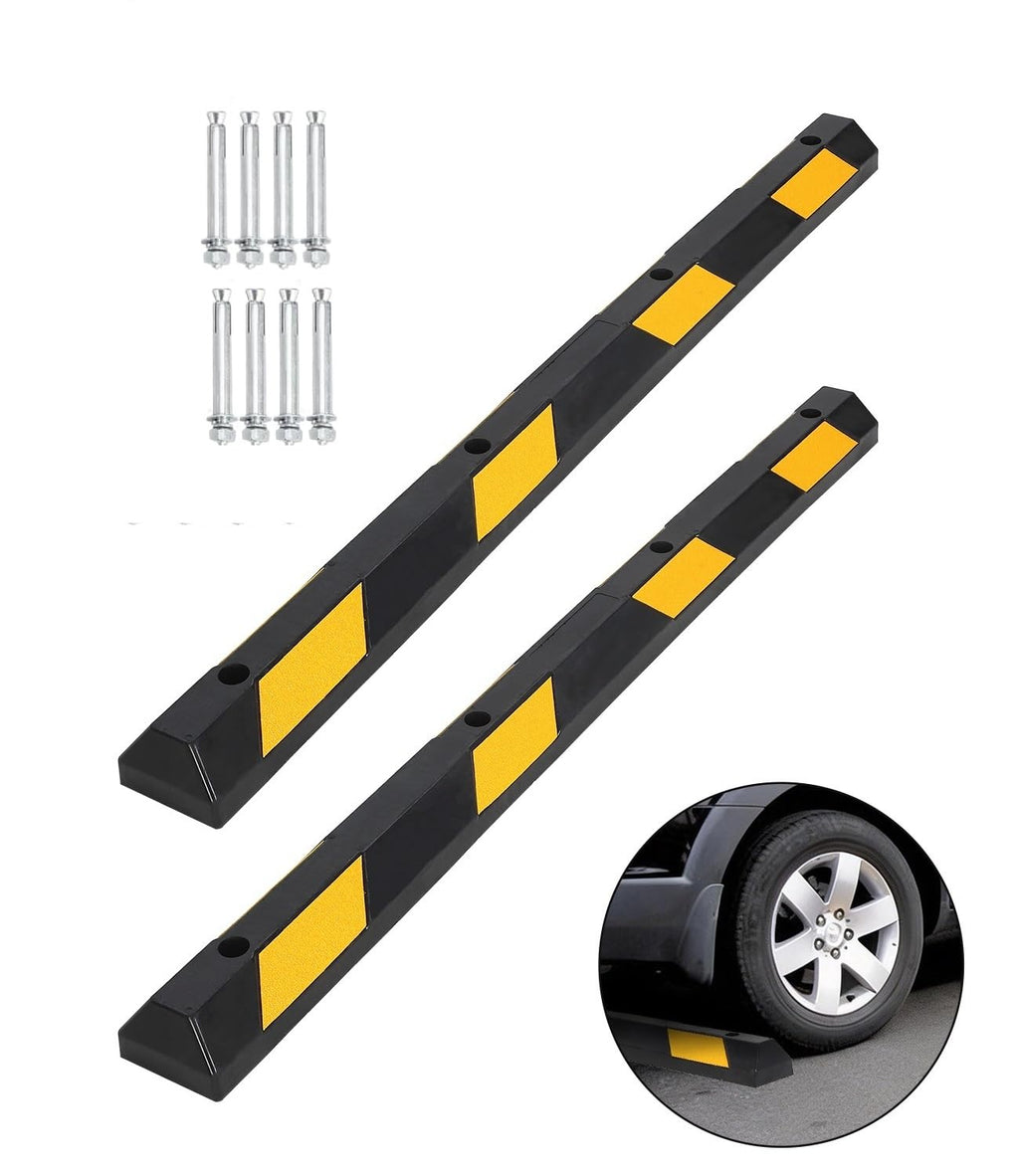 Garvee 2-Pack 72" Rubber Parking Curb - Heavy-Duty Parking Stopper with Reflective Stripes, Durable Wheel Stoppers for Garage, Driveway, Warehouse, and Parking Lots