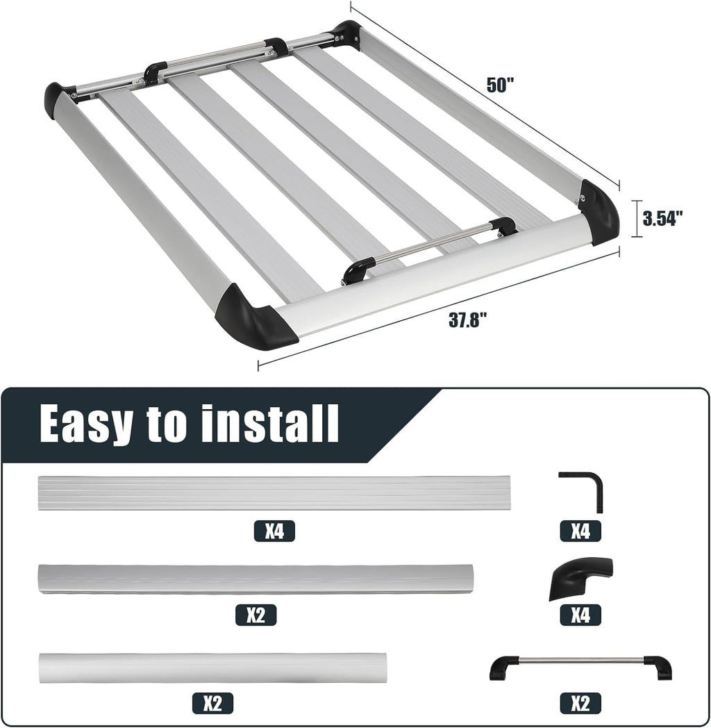 Garvee 50"x37.8"x3.54" Roof Rack Cargo Baskets Aluminum Extra Storage Rugged Steel SUV