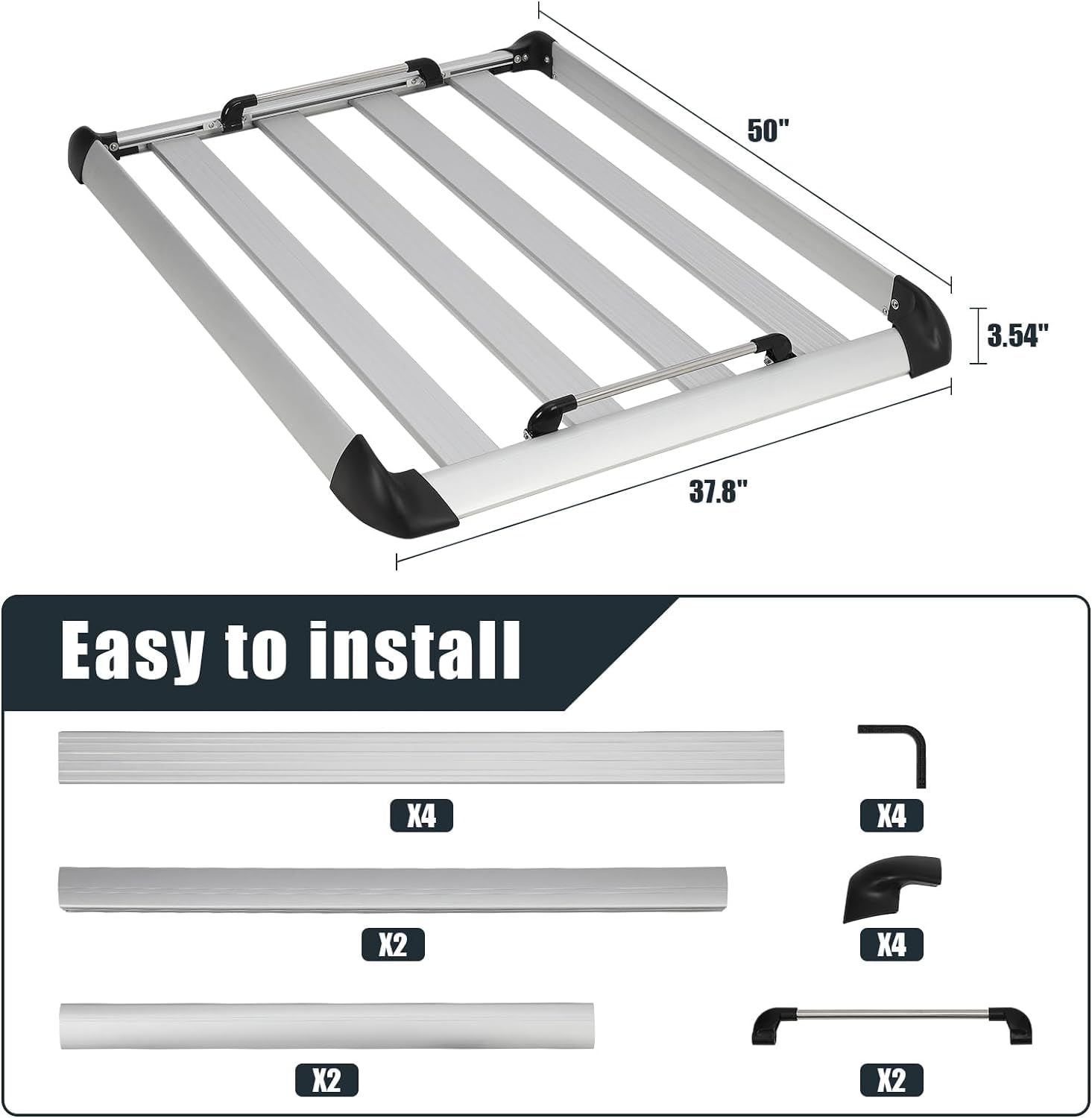 Garvee 50"x37.8"x3.54" Roof Rack Cargo Baskets Aluminum Extra Storage Rugged Steel SUV