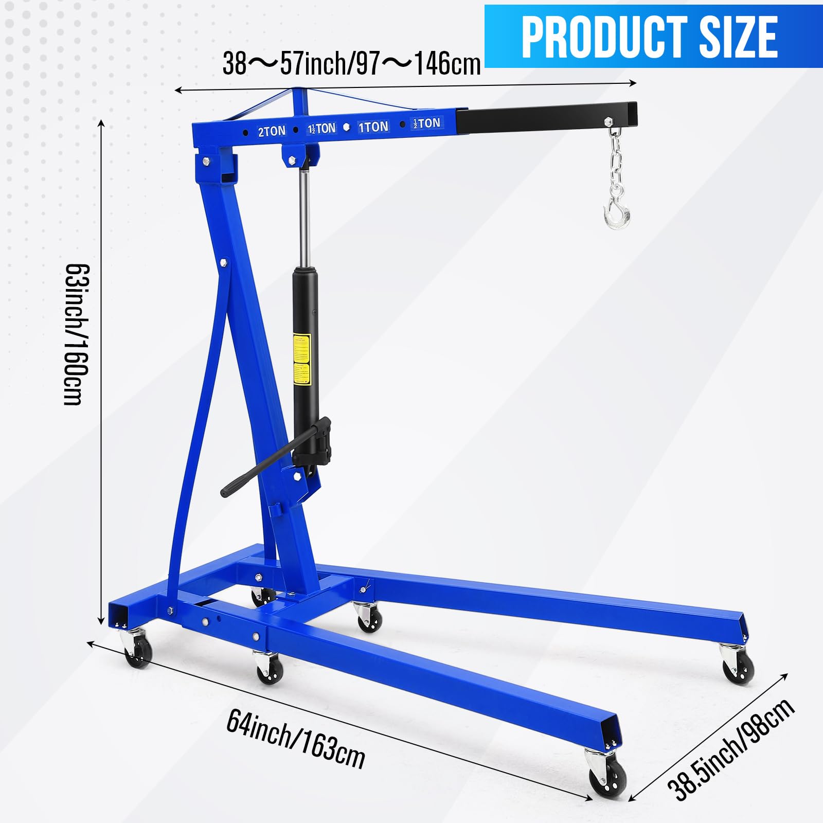 Garvee 2-Ton Folding Hydraulic Engine Hoist - Heavy-Duty Engine Crane with Leveler, Telescopic Boom, and 6 Casters for Garage, Workshop, and Warehouse, Blue