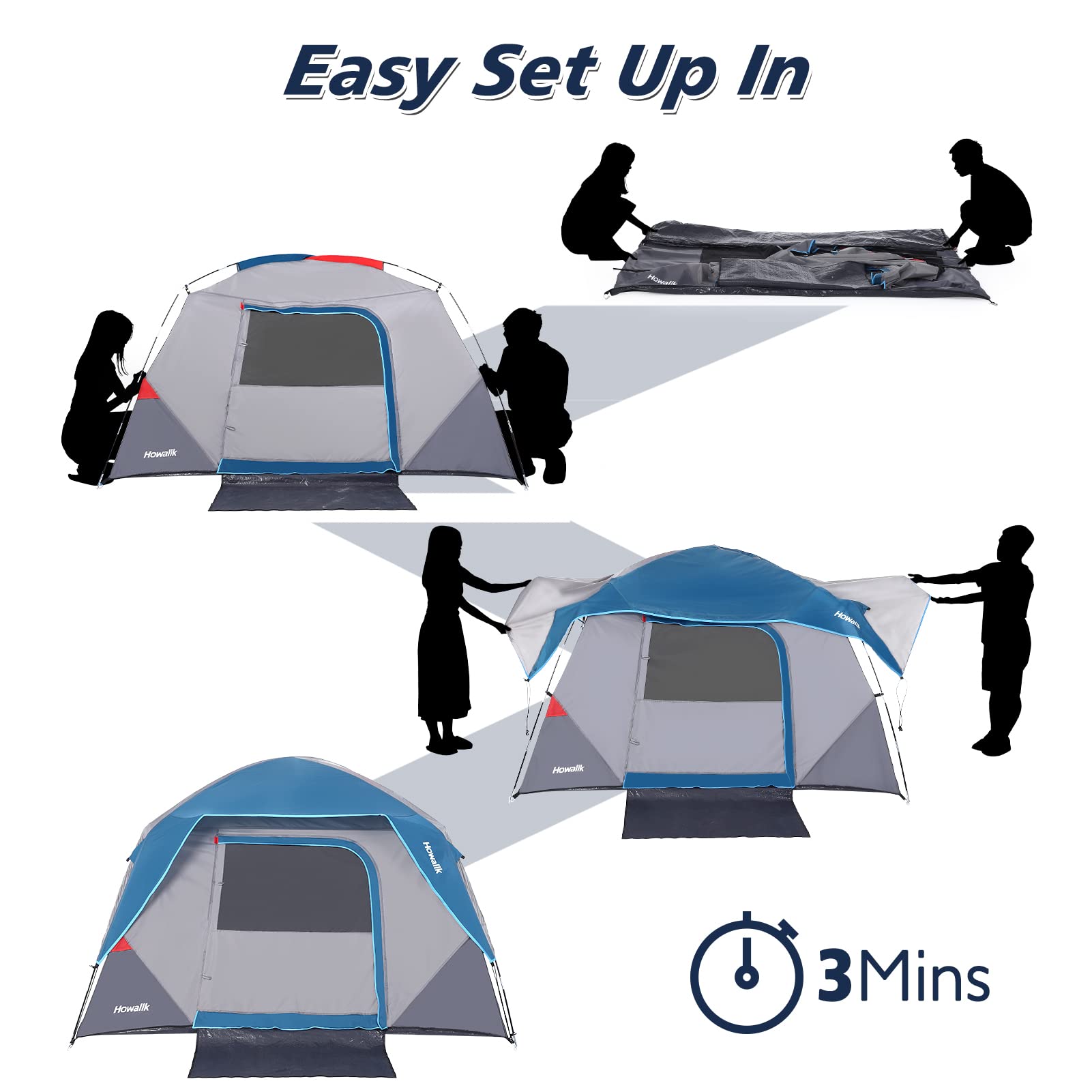 Garvee Camping Tent 4-5 Person Portable Waterproof Windproof | 190T PU Material | Instant Pop Up | UV Resistant | Hiking Backpacking Traveling Outdoor