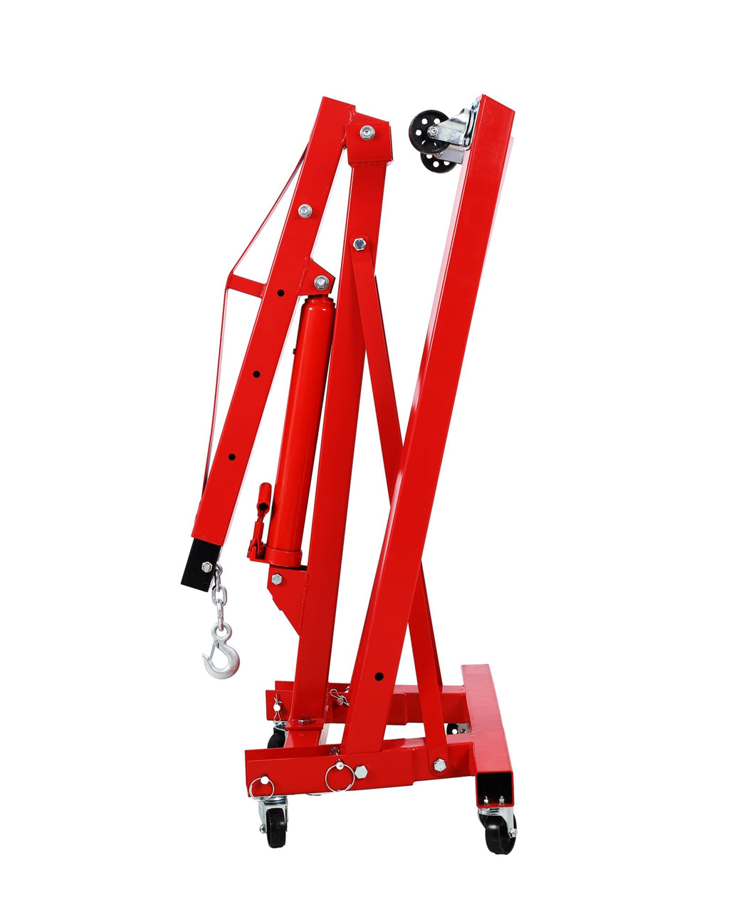 Garvee 2T Engine Hoist - 4000 lbs Folding Hydraulic Car Engine Crane Lifter, Cherry Picker with 6 Iron Caster Wheels, Red