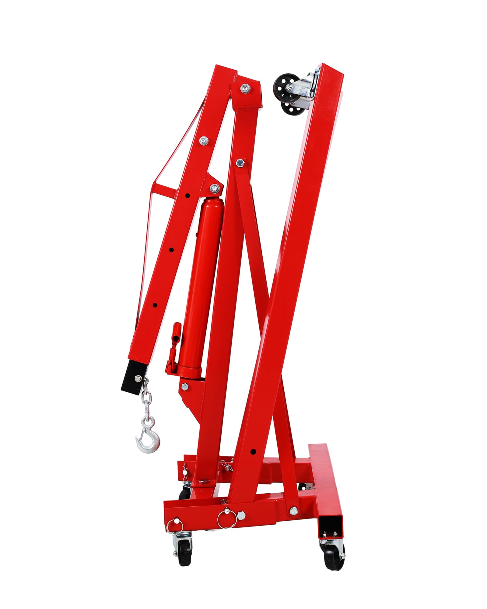 Garvee 2T Engine Hoist - 4000 lbs Folding Hydraulic Car Engine Crane Lifter, Cherry Picker with 6 Iron Caster Wheels, Red