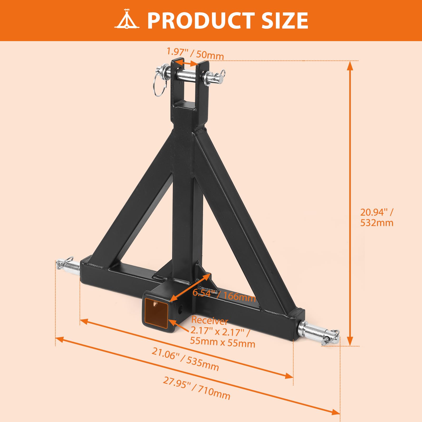Garvee 3 Point Hitch 2" Receiver Heavy Duty Tow Drawbar Adapter for Category 1 Tractors Kubota BX John Deere LM25H WLM Tractor NorTrac Yanmar Kioti Farm Equipments