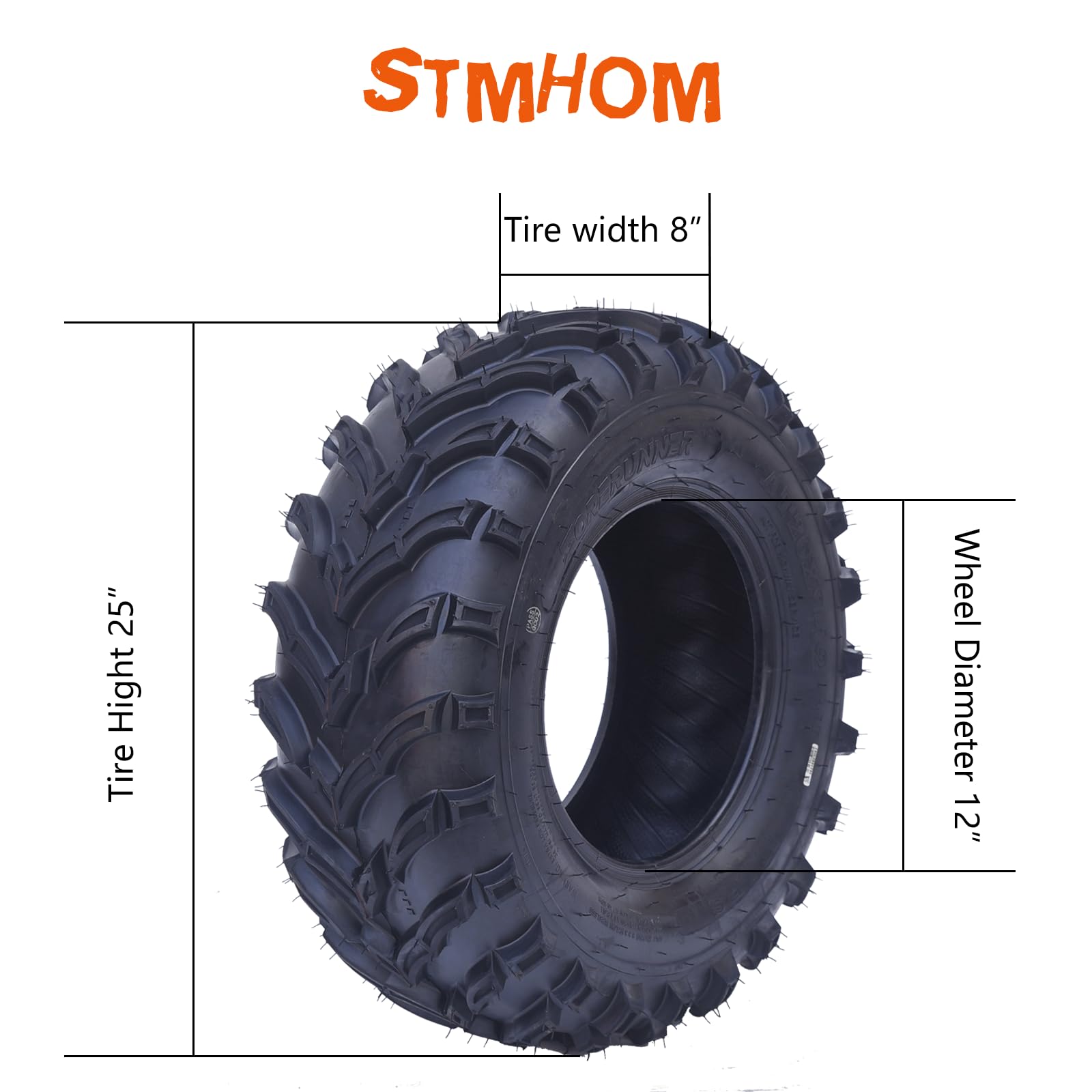 Garvee AT25x8-12 ATV Tires 6PR Tubeless All Terrain Off Road 25x8x12 Black