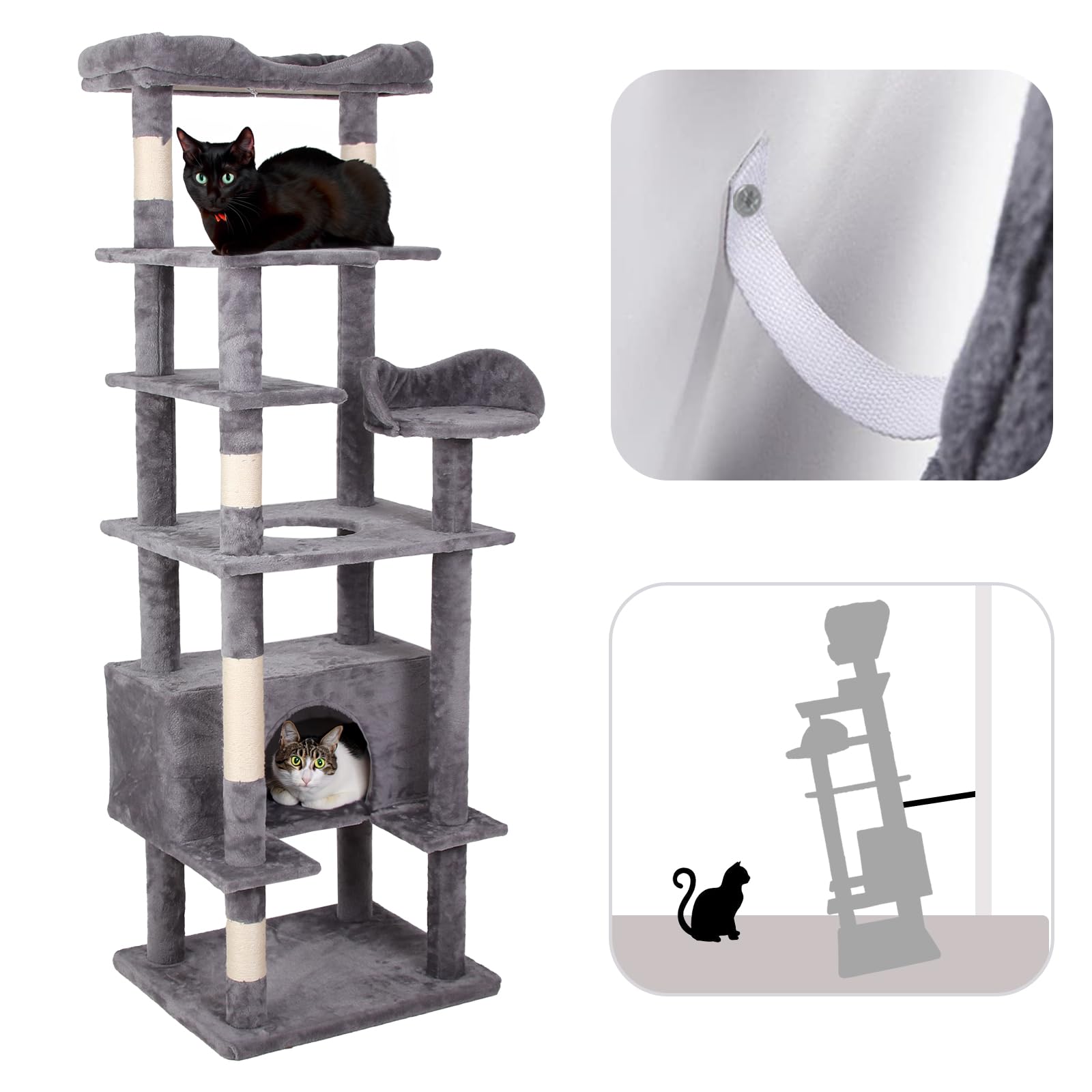 Garvee Cat Tree Tower, Multi-Level Indoor Cat Playground, Faux Fur Lounging Spot, Scratching and Exercise Post, with Anti-Tip Kit